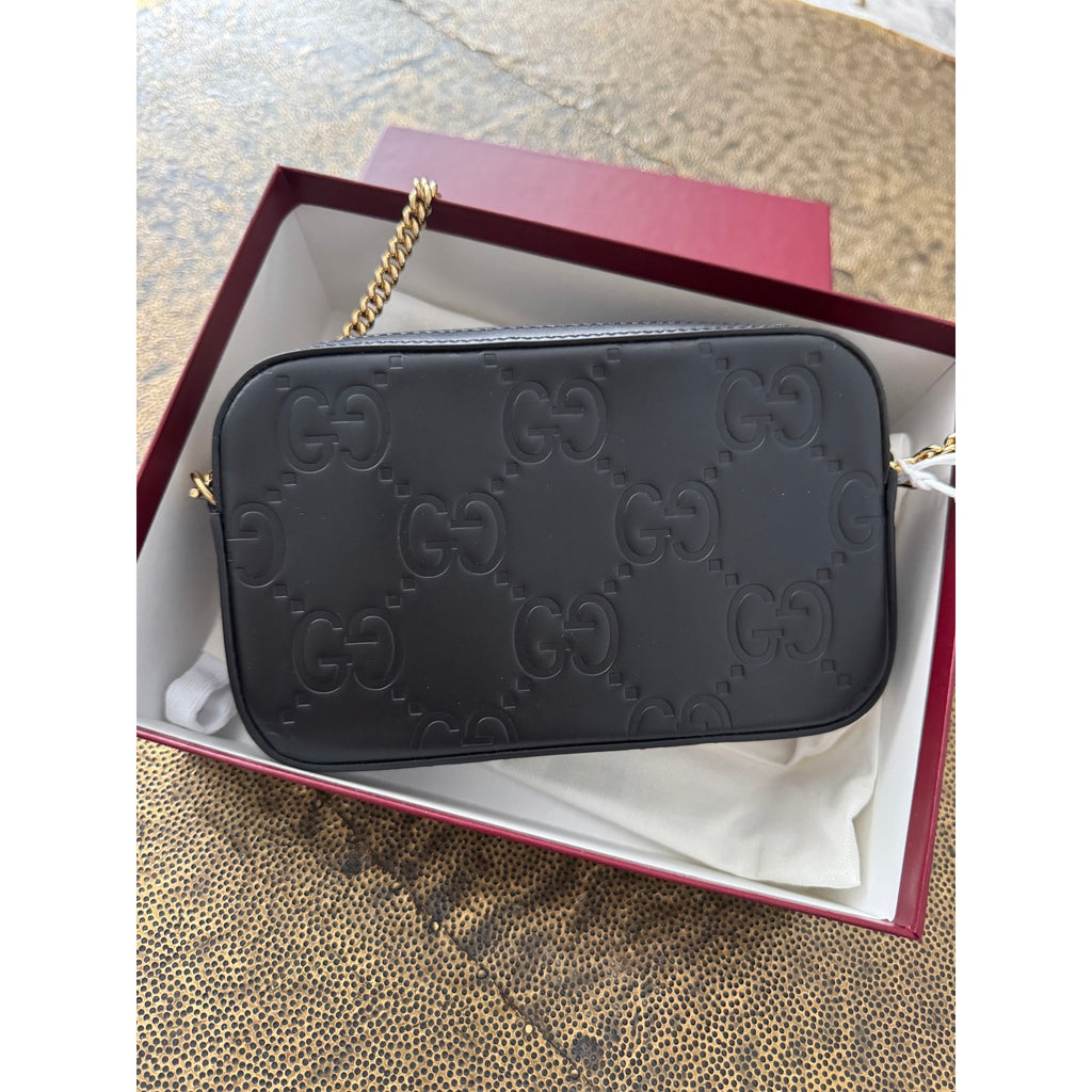 Gucci GG Super Mini Shoulder Bag Black Leather with Chain Strap Brand BNIB