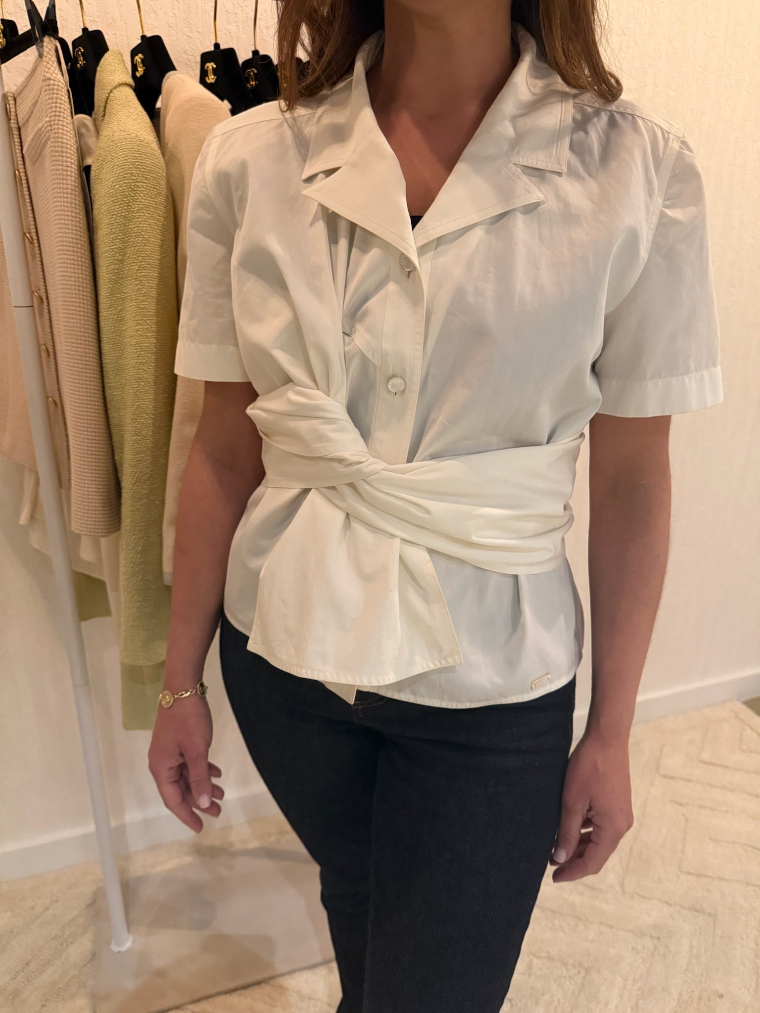 Chanel Spring 2001 Button-Up Top FR40 | Off White Blouse