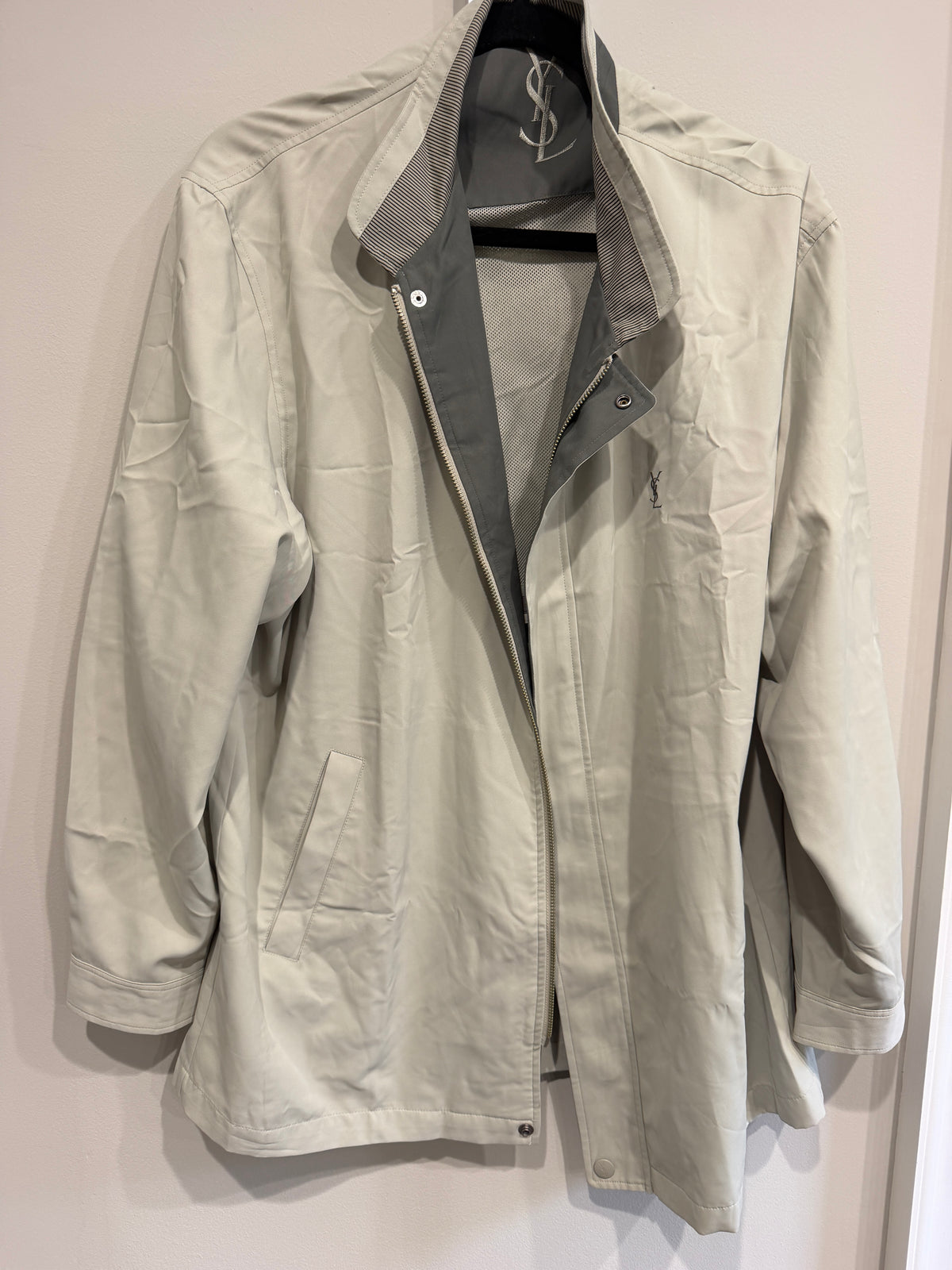 Yves Saint Laurent Vintage YSL Light Khaki Beige Windbreaker Bomber Jacket Size 105