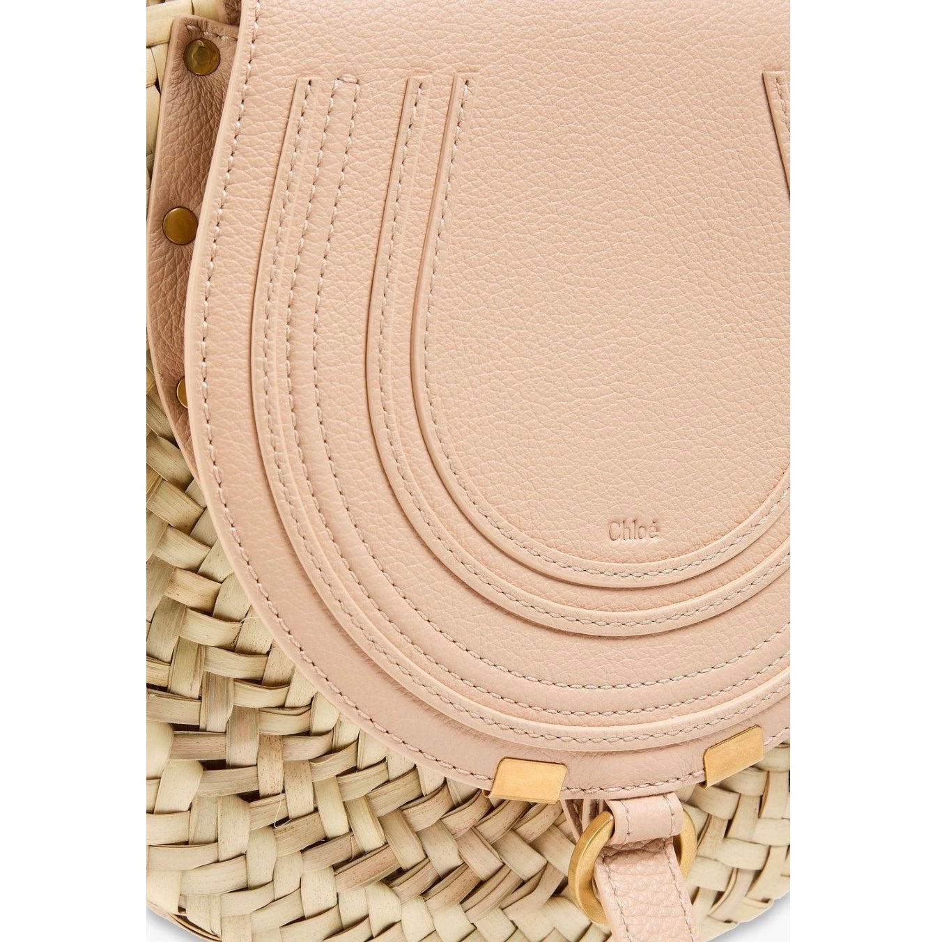 Chloé Marcie Pebbled Leather & Straw Crossbody Bag Natural Gold Hardware NWT