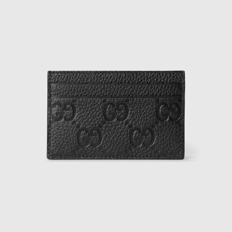 Gucci Imprint Black Embossed GG Grainy Leather Card Case Wallet Brand New