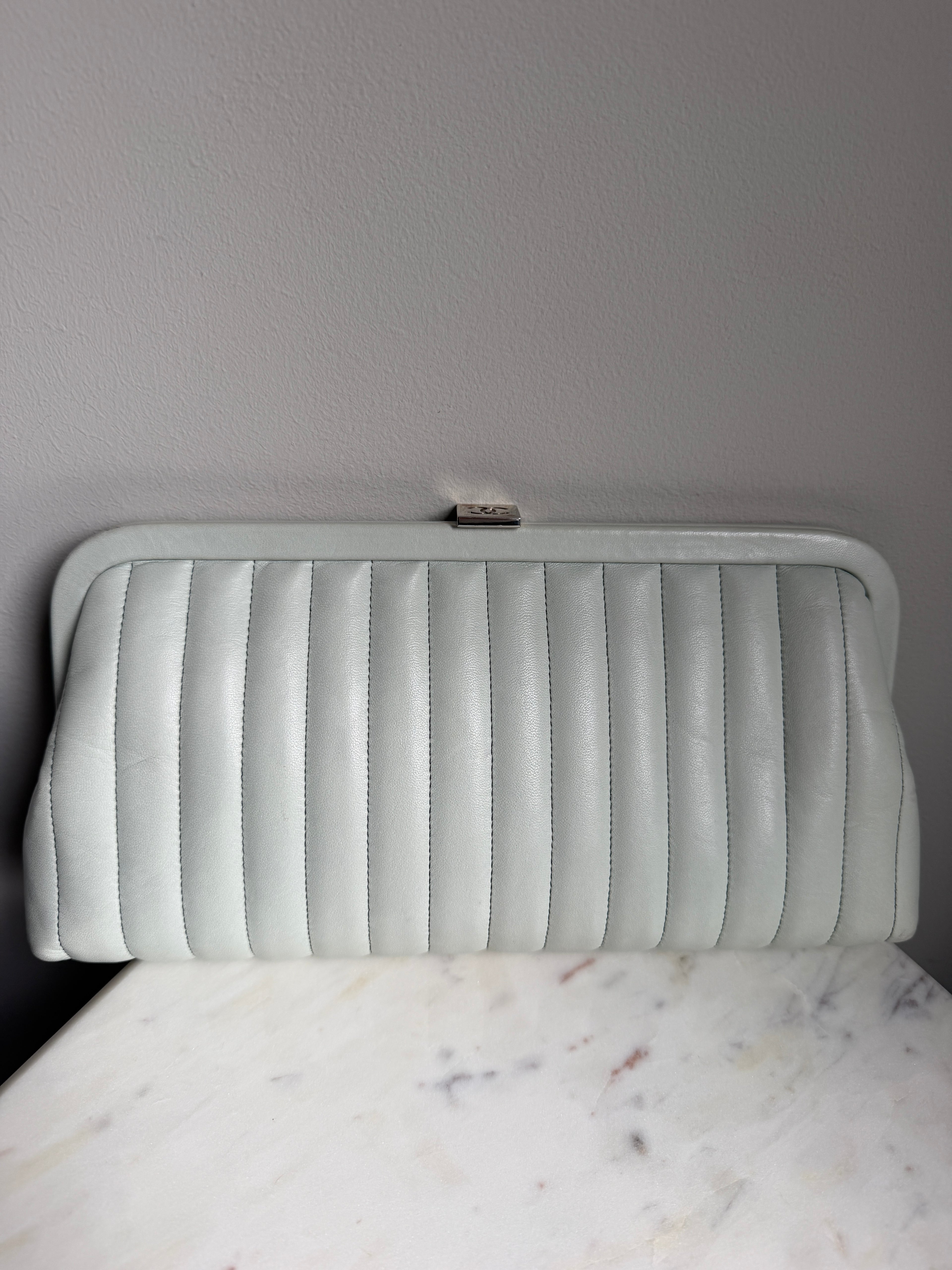 Chanel Mint Green Vertical Quilted Mademoiselle Clutch 2005-2006