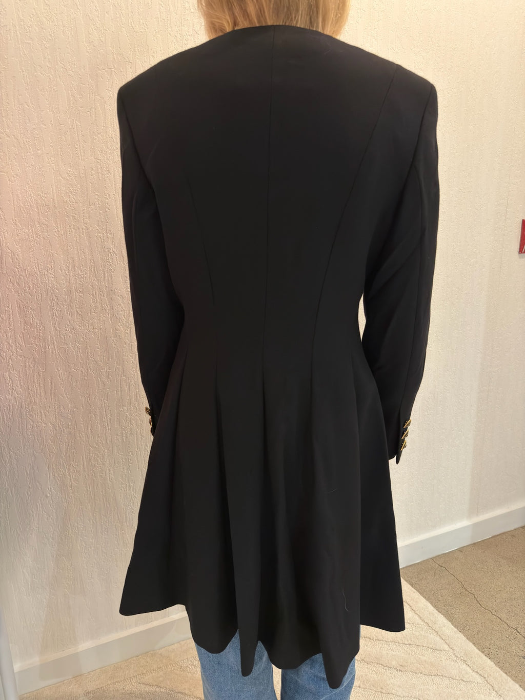Escada by Margaretha Ley Black Wool Coat Jacket Small Longline Classic
