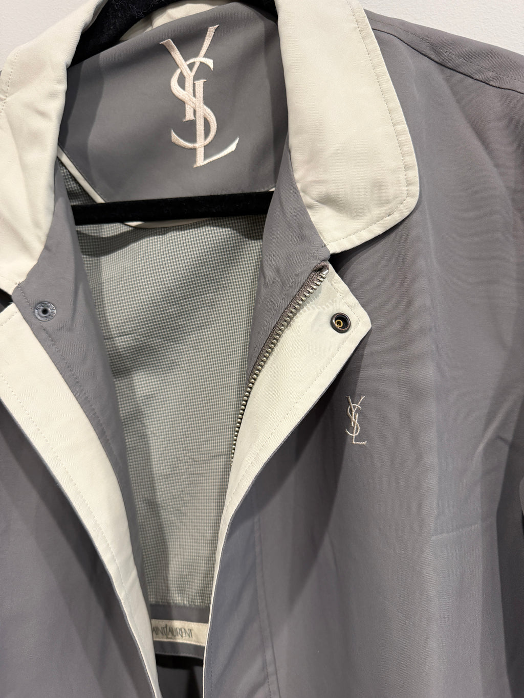 Yves Saint Laurent Vintage YSL Grey Beige Windbreaker Bomber Jacket