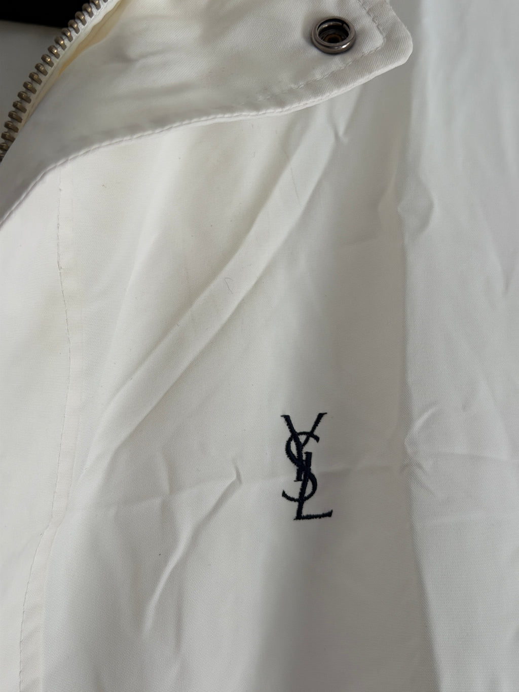 Saint Laurent White Windbreaker Jacket with Black YSL logo