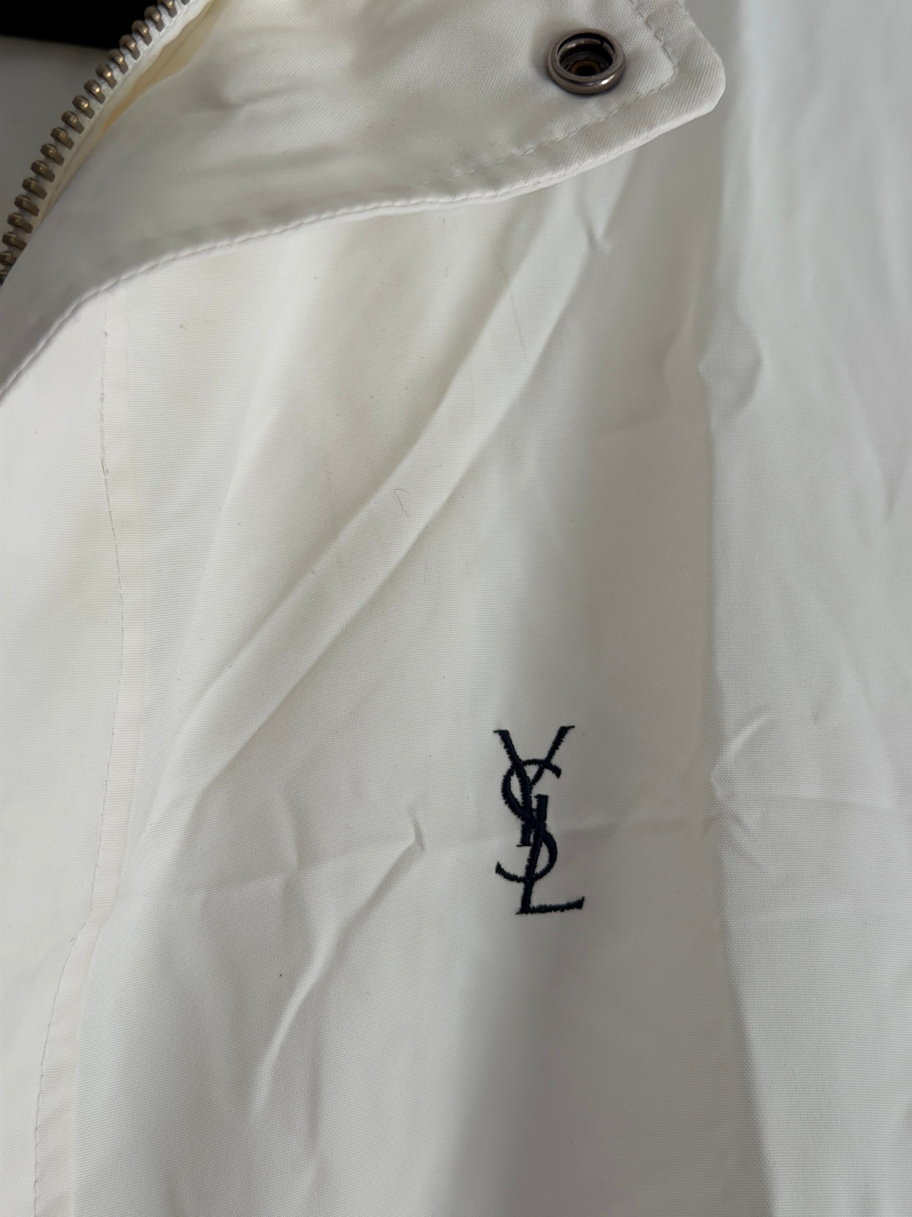 Saint Laurent White Windbreaker Jacket with Black YSL logo