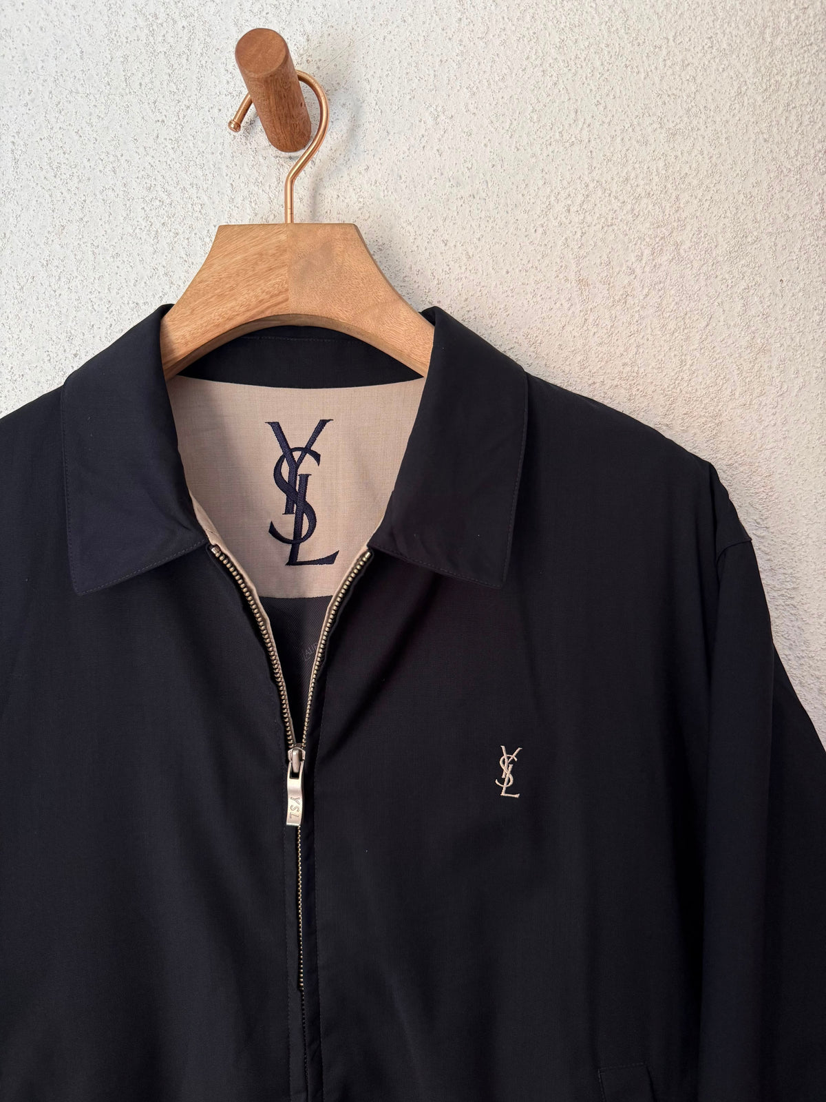 Yves Saint Laurent Pour Homme Black YSL Logo Bomber Windbreaker Jacket Size 95