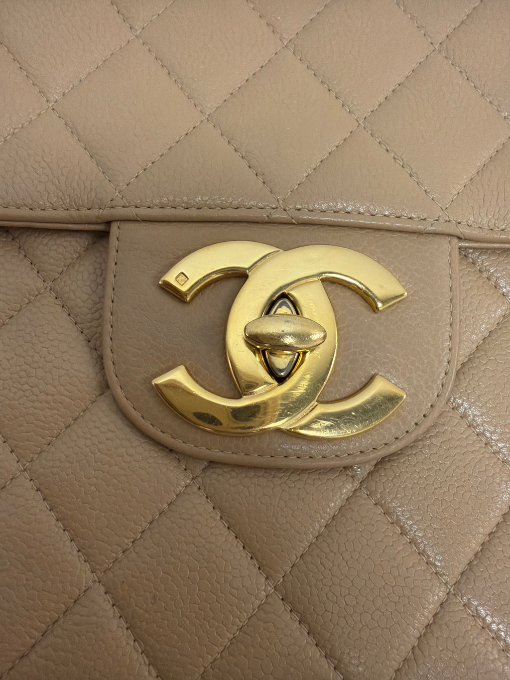 Chanel Jumbo Caviar Beige Maxi Flap  1986-1988