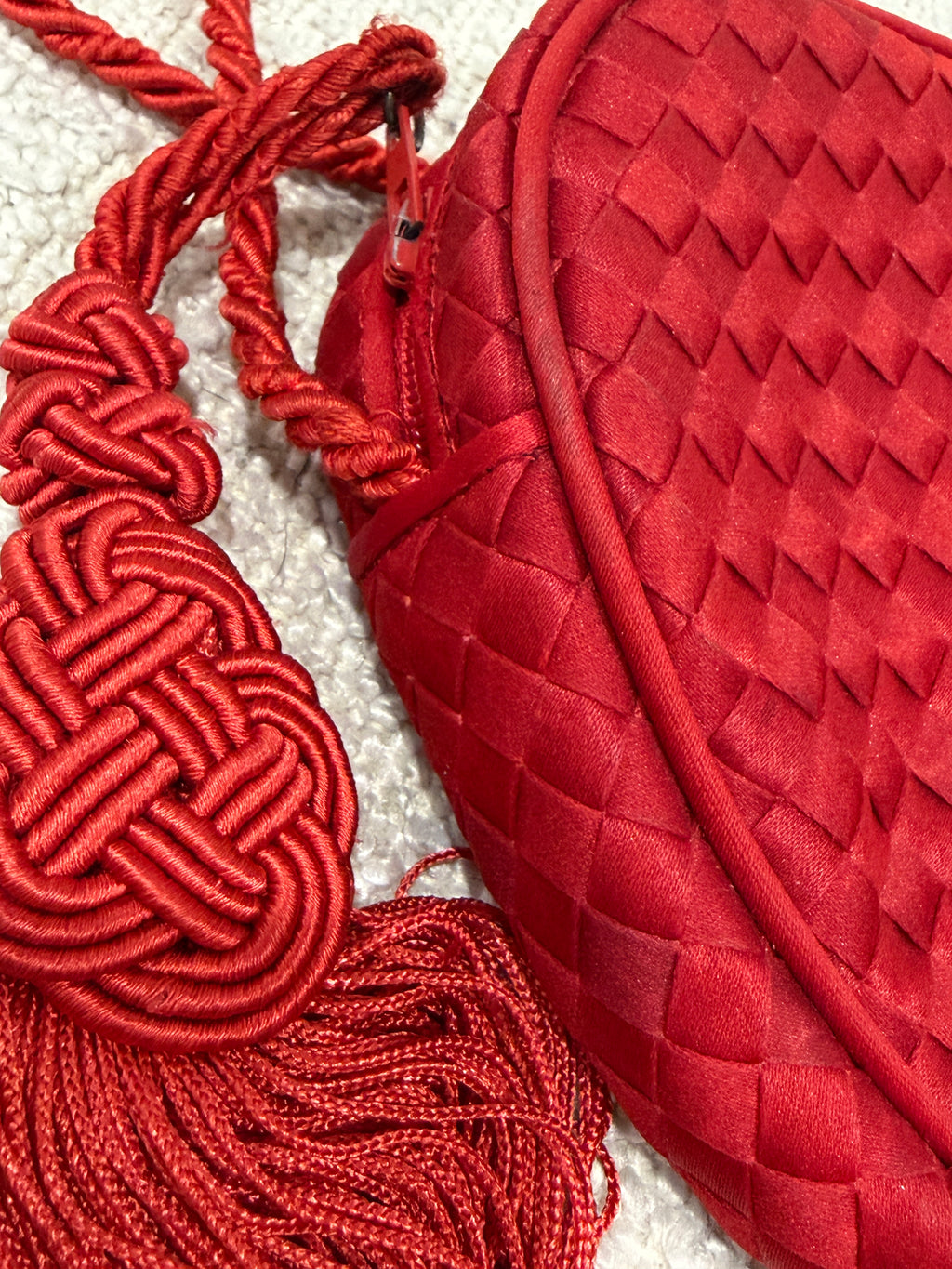 Bottega Veneta Rare Red Satin Heart Intrecciato Crossbody Bag