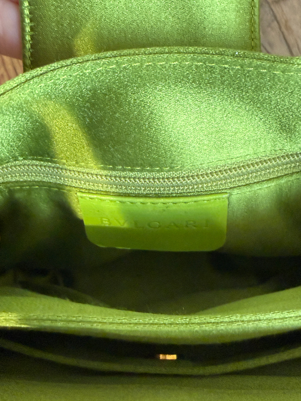 Bvlgari Vintage Pammee Bag Chartreuse Acid Green Satin Vanilla Lizard Leather Rare Y2K