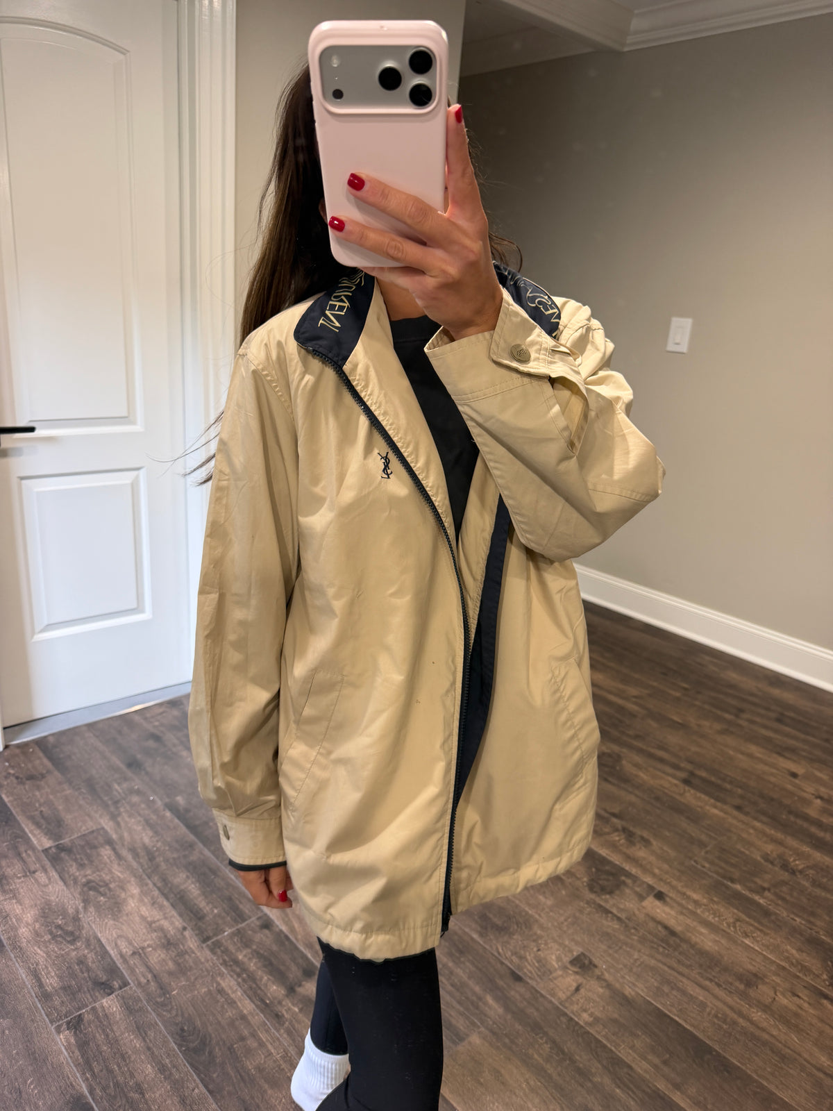 Yves Saint Laurent Vintage YSL Windbreaker Bomber Jacket Khaki Navy Size 100 Rare