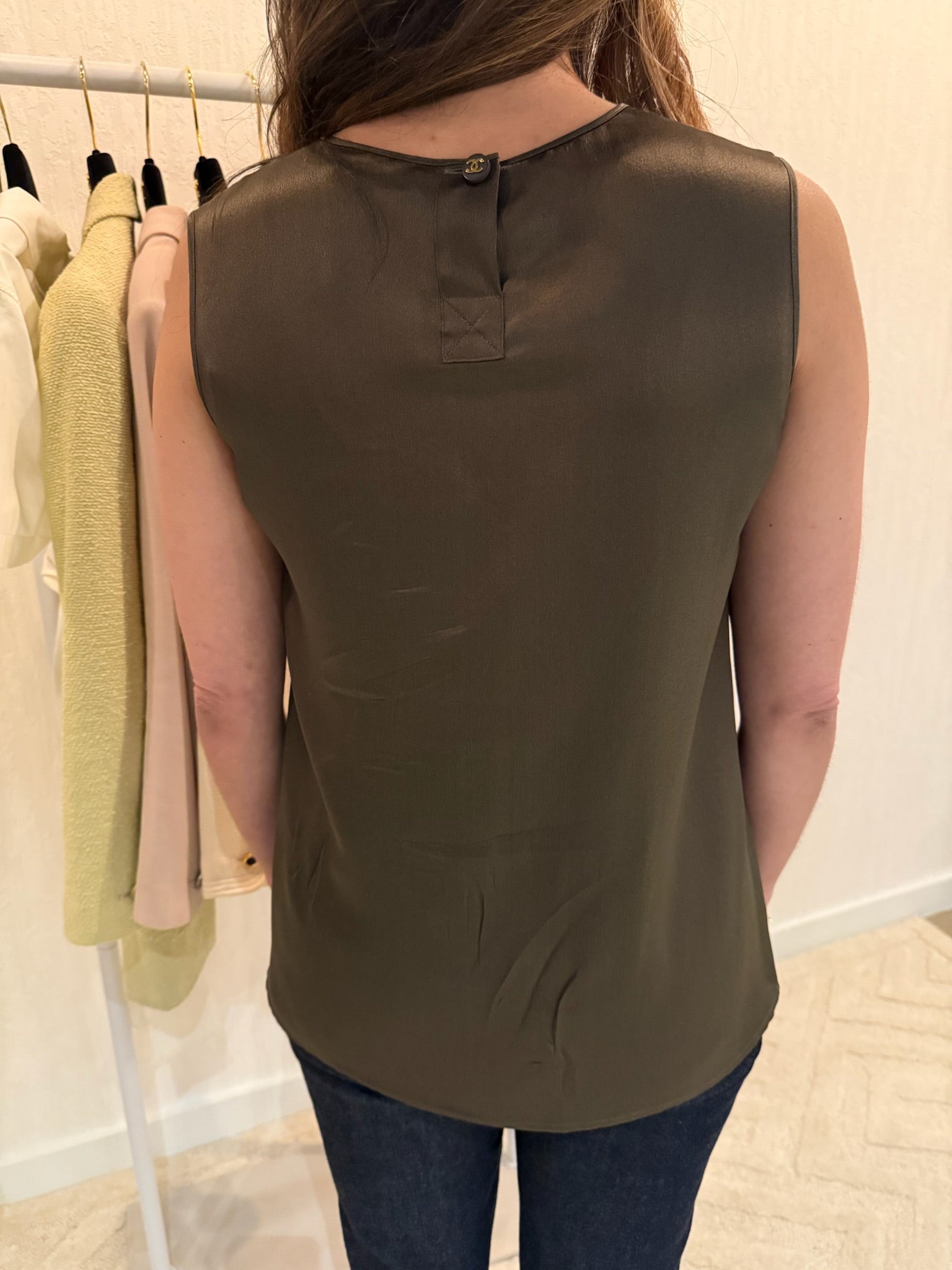 Chanel Silk Brown Blouse CC button
