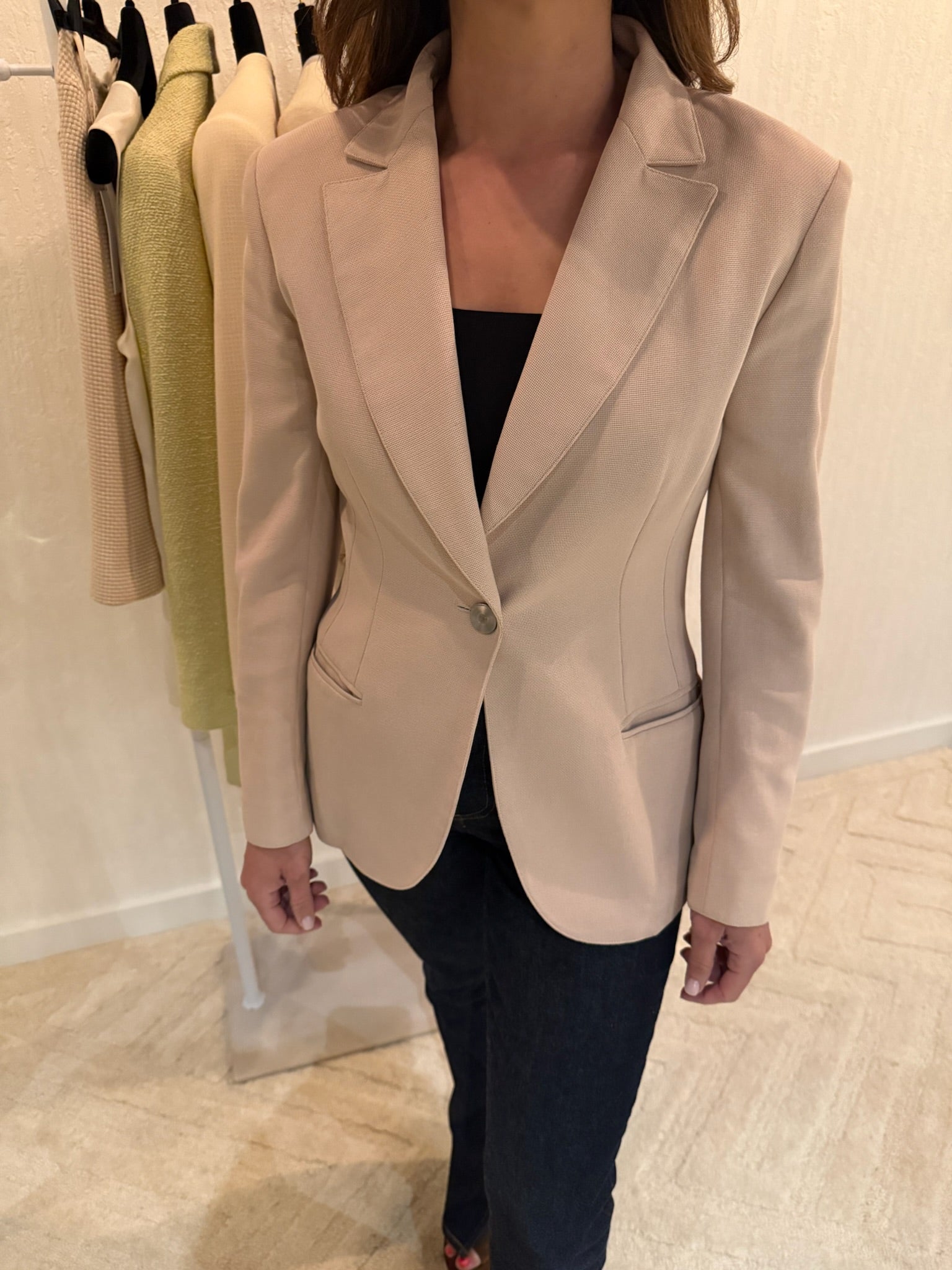 Chanel 1998 CC Logo Cotton One Button Blazer FR38