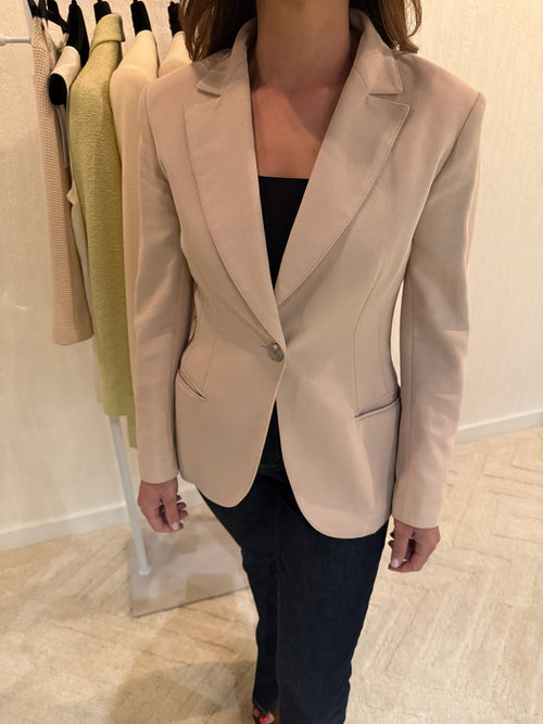 Chanel 1998 CC Logo Cotton One Button Blazer FR38