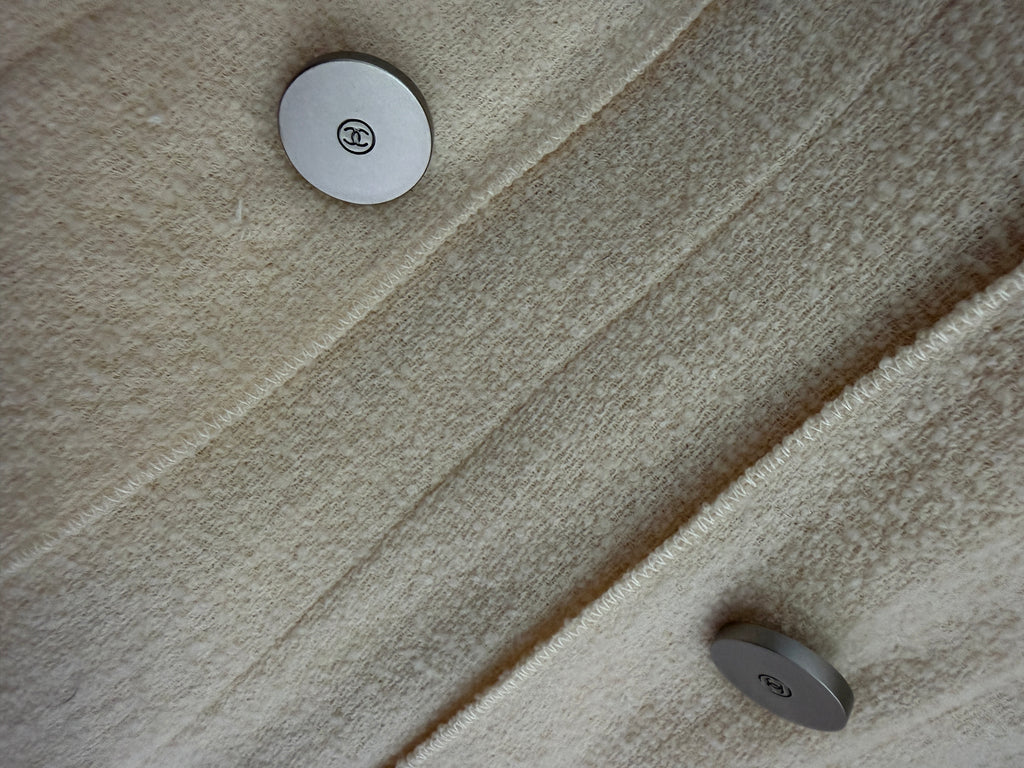 Chanel 1999 Tweed Cream Long Blazer Coat