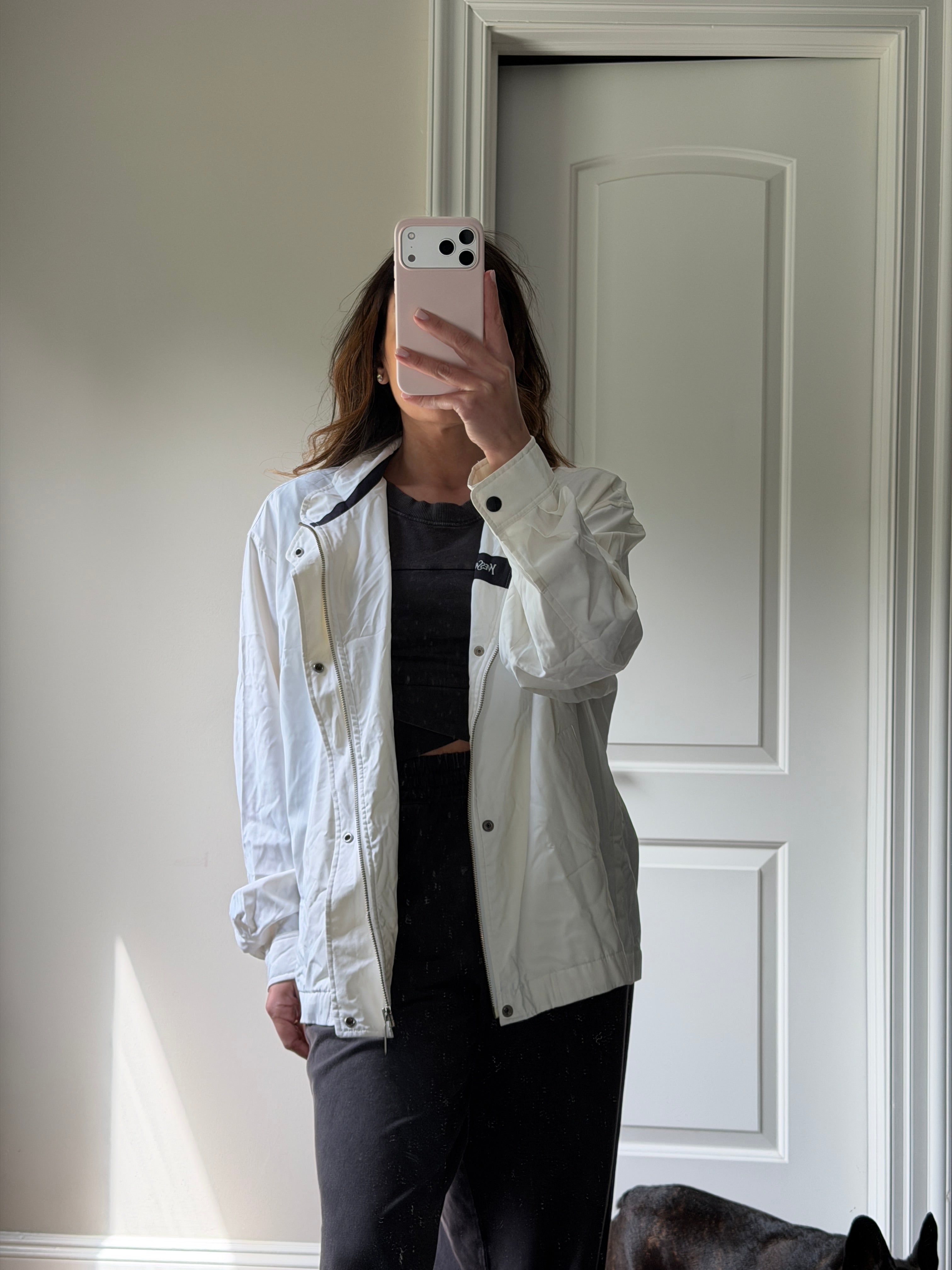 Saint Laurent White Windbreaker Jacket with Black YSL logo
