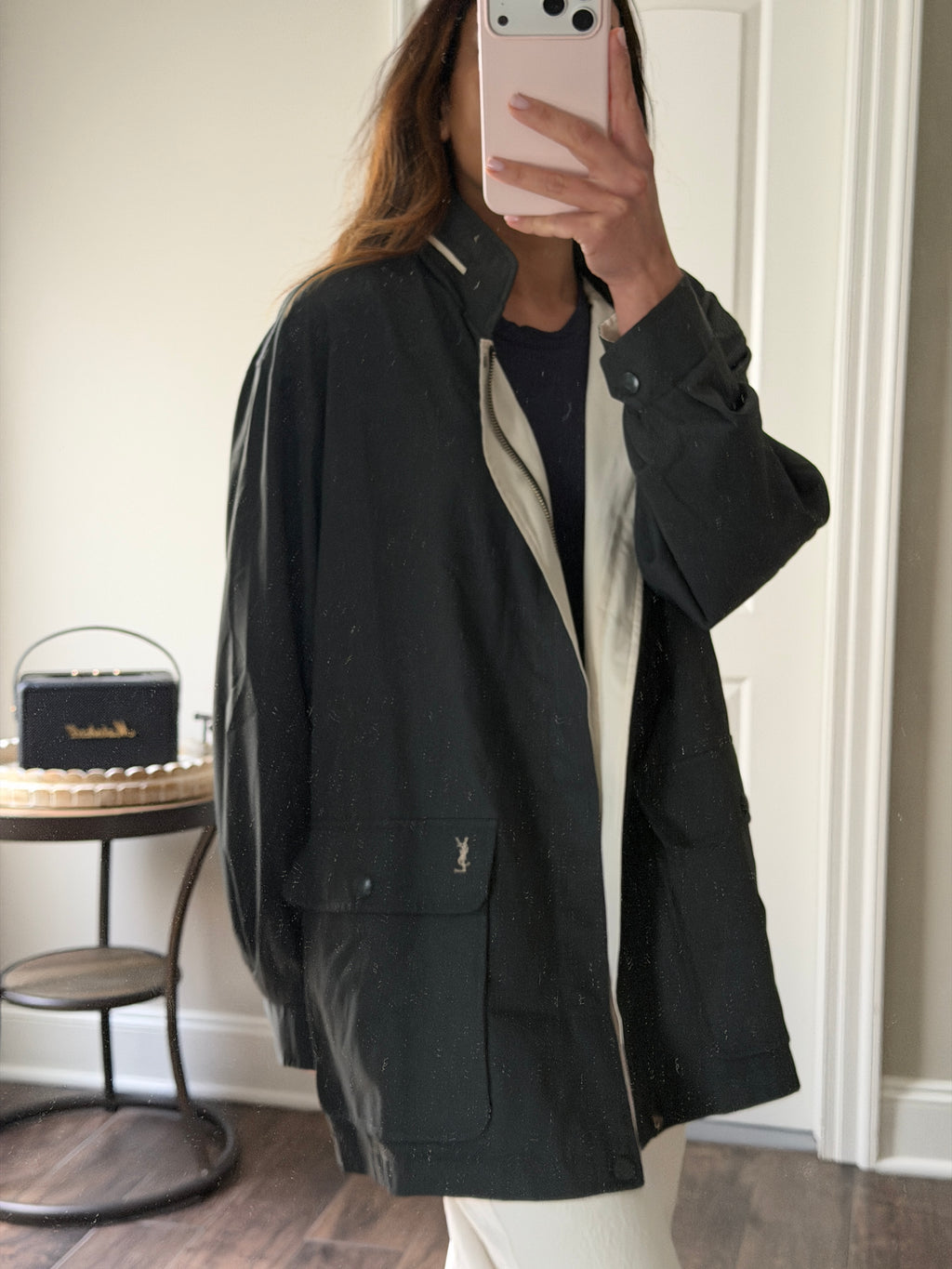 Saint Laurent White / Black Reverisble Windbreaker Jacket