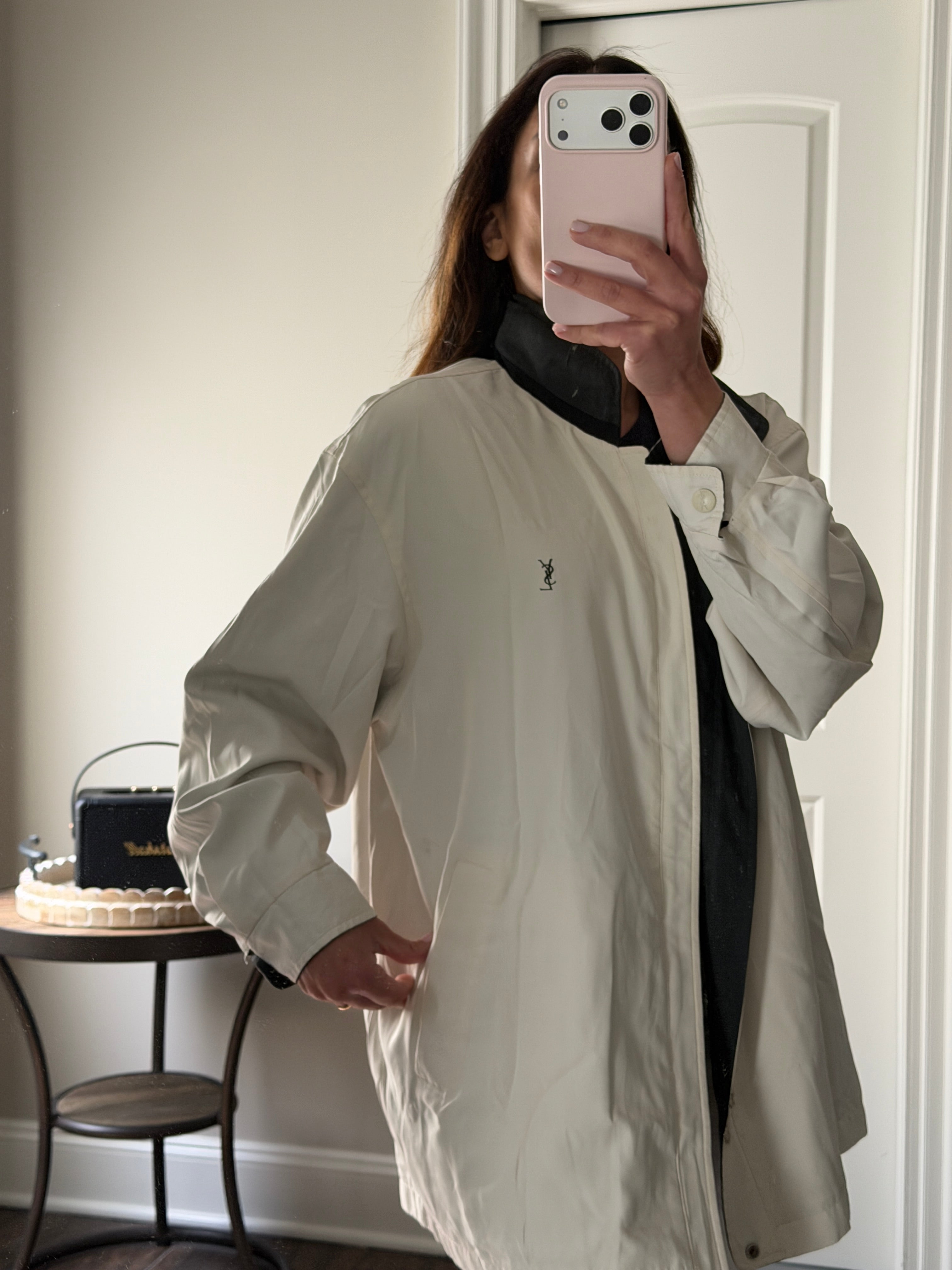 Saint Laurent White / Black Reverisble Windbreaker Jacket