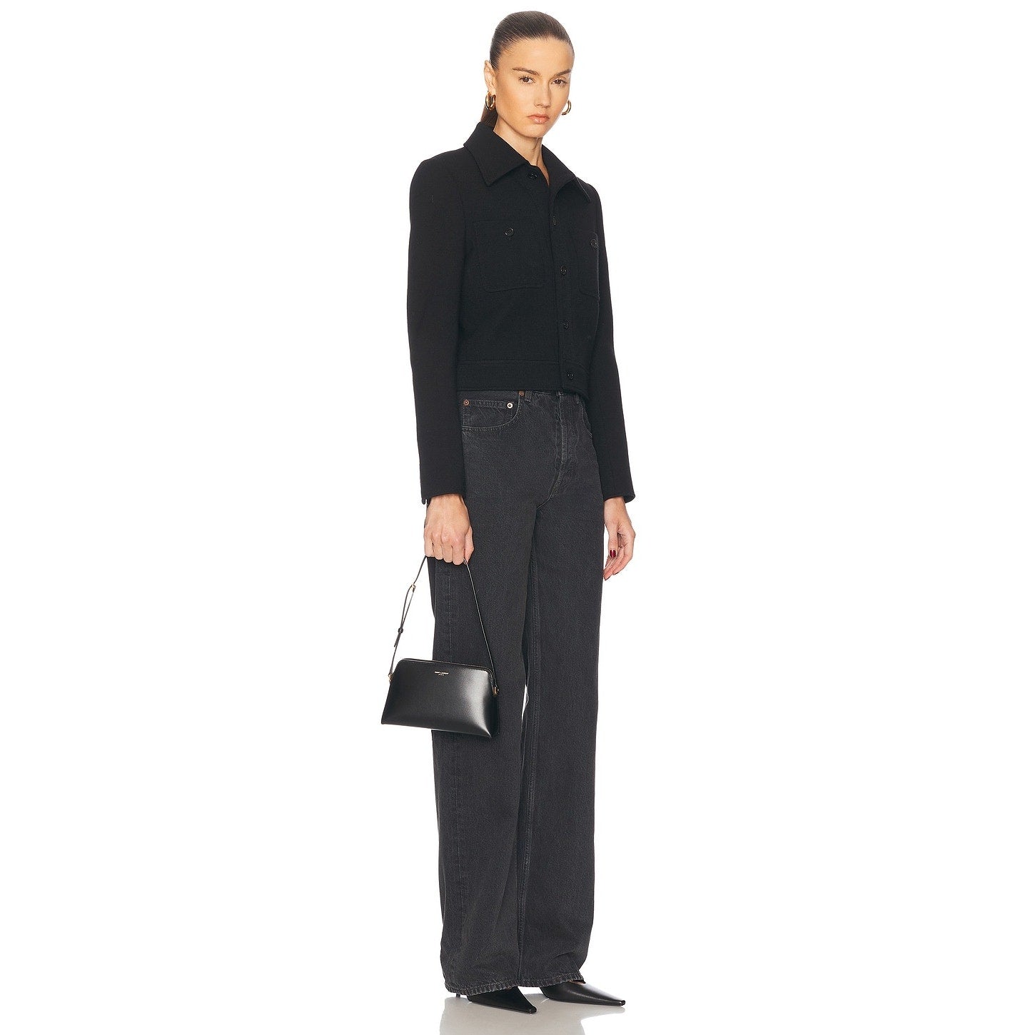 Saint Laurent Pouch On Strap Black Calfskin Crossbody Bag Nero Leather NWT