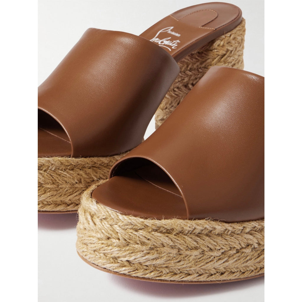 Christian Louboutin Brown Calakala 85mm Leather Platform Mules Size 36