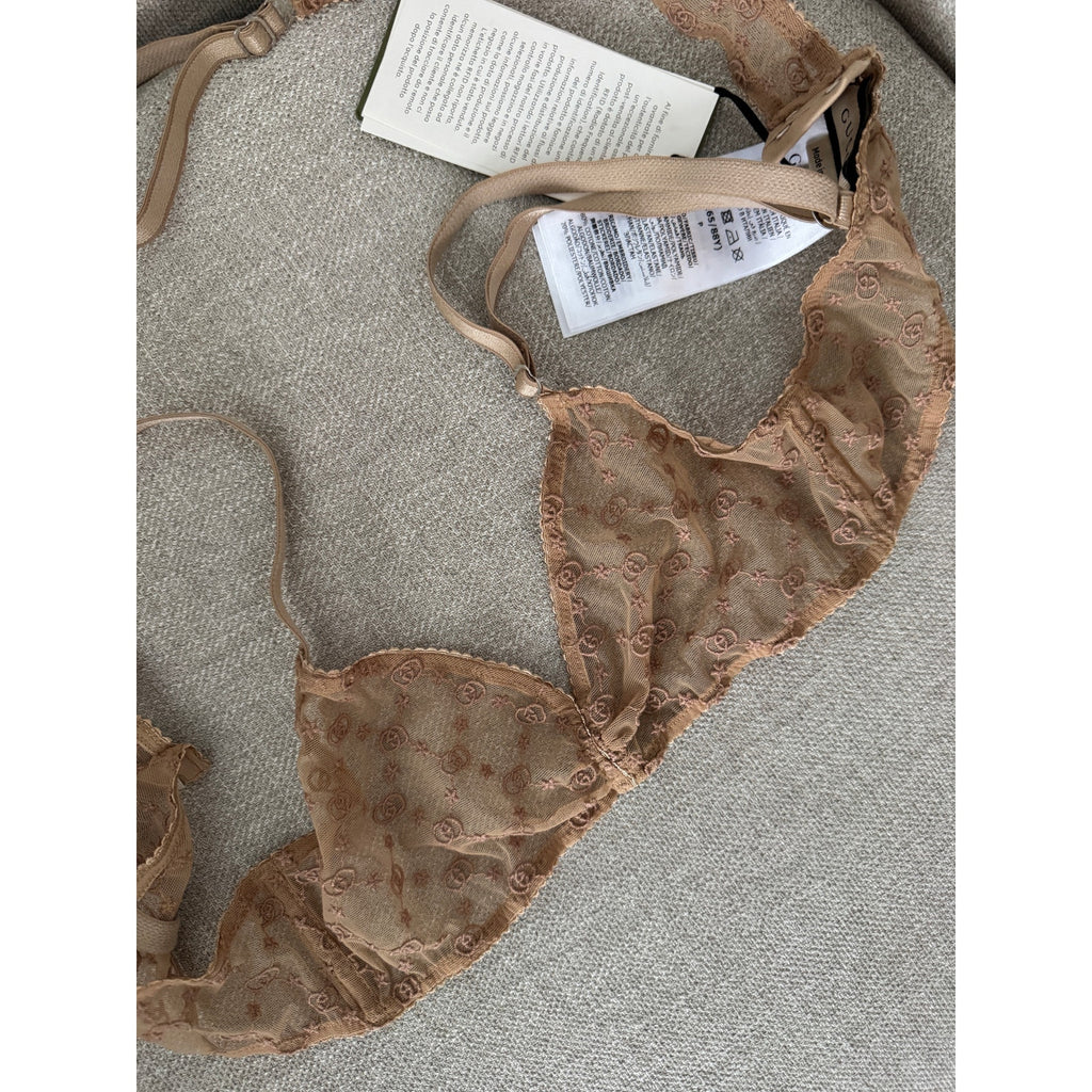 GUCCI LOVE PARADE SHEER INTERLOCKING G LOGO LINGERIE SET NUDE NWT Size Small