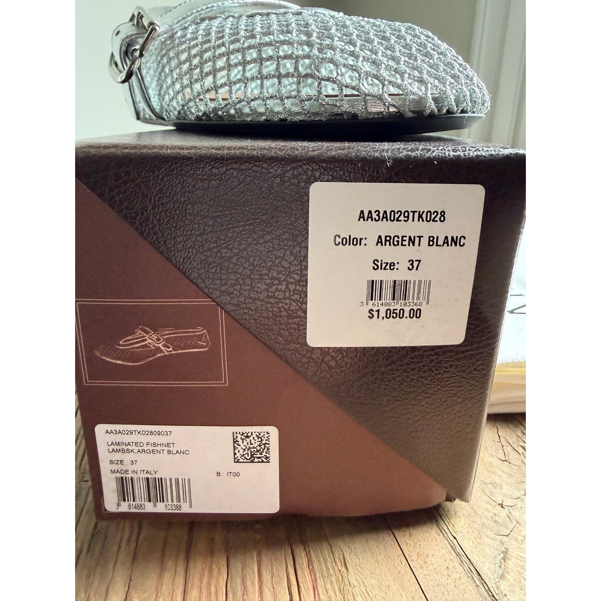 Alaia Metallic Fishnet Mary Jane Flats Silver Argent Size 37 Brand New in Box