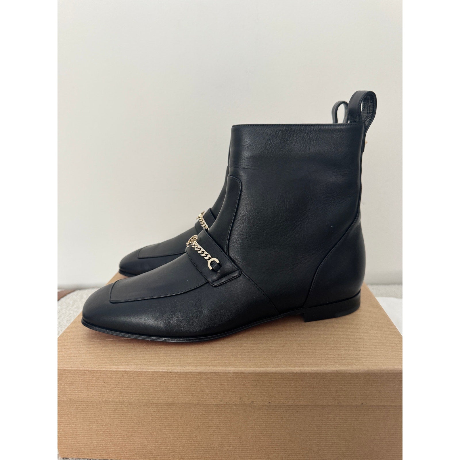 CHRISTIAN LOUBOUTIN 
Chain Detail Apron Toe Bootie 40 BNIB