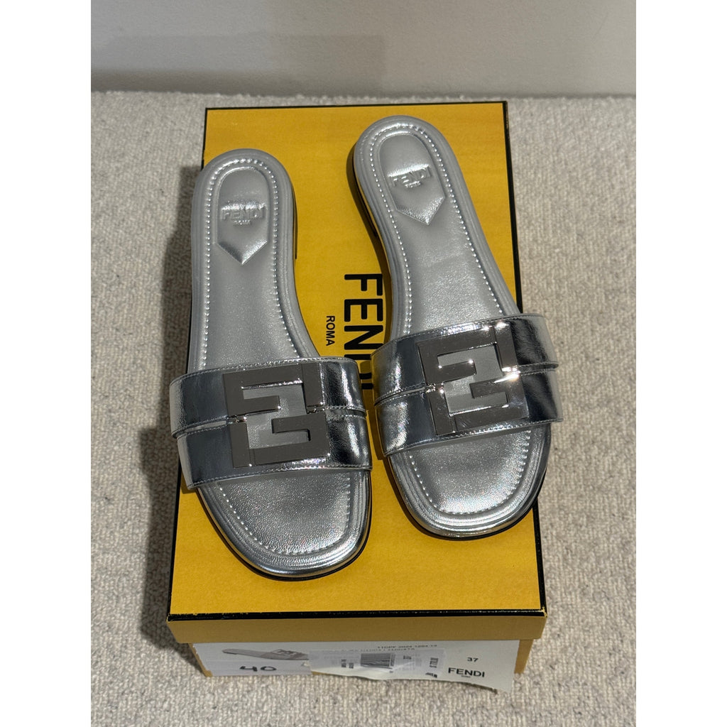 Fendi FFold Metallic Leather Sandals size 37 BNIB