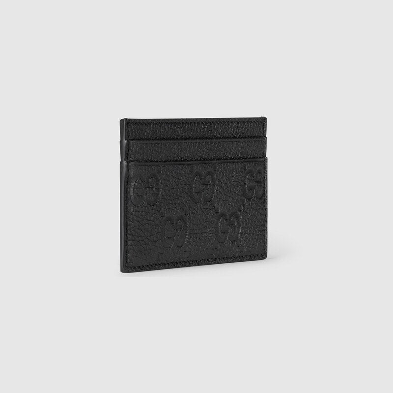 Gucci Imprint Black Embossed GG Grainy Leather Card Case Wallet Brand New