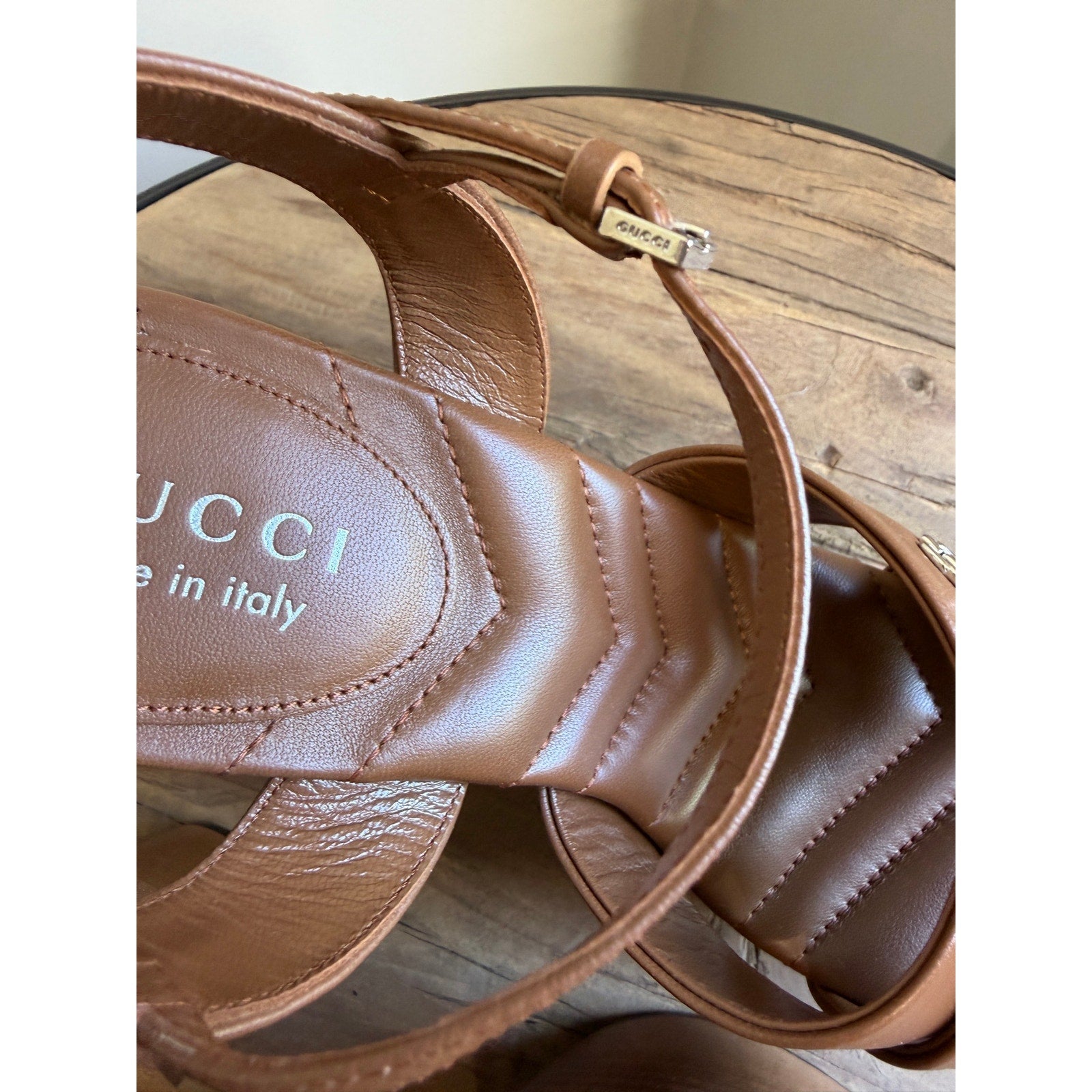 Gucci Platform Sandal Brown Leather Size 37 Brand New in Box