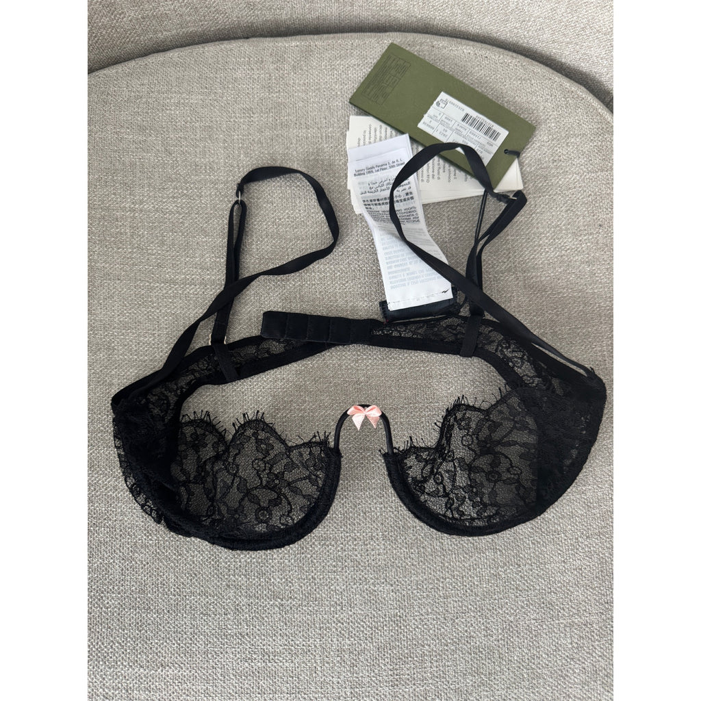 GUCCI Floral Lace Balconette Bra Female Black size small