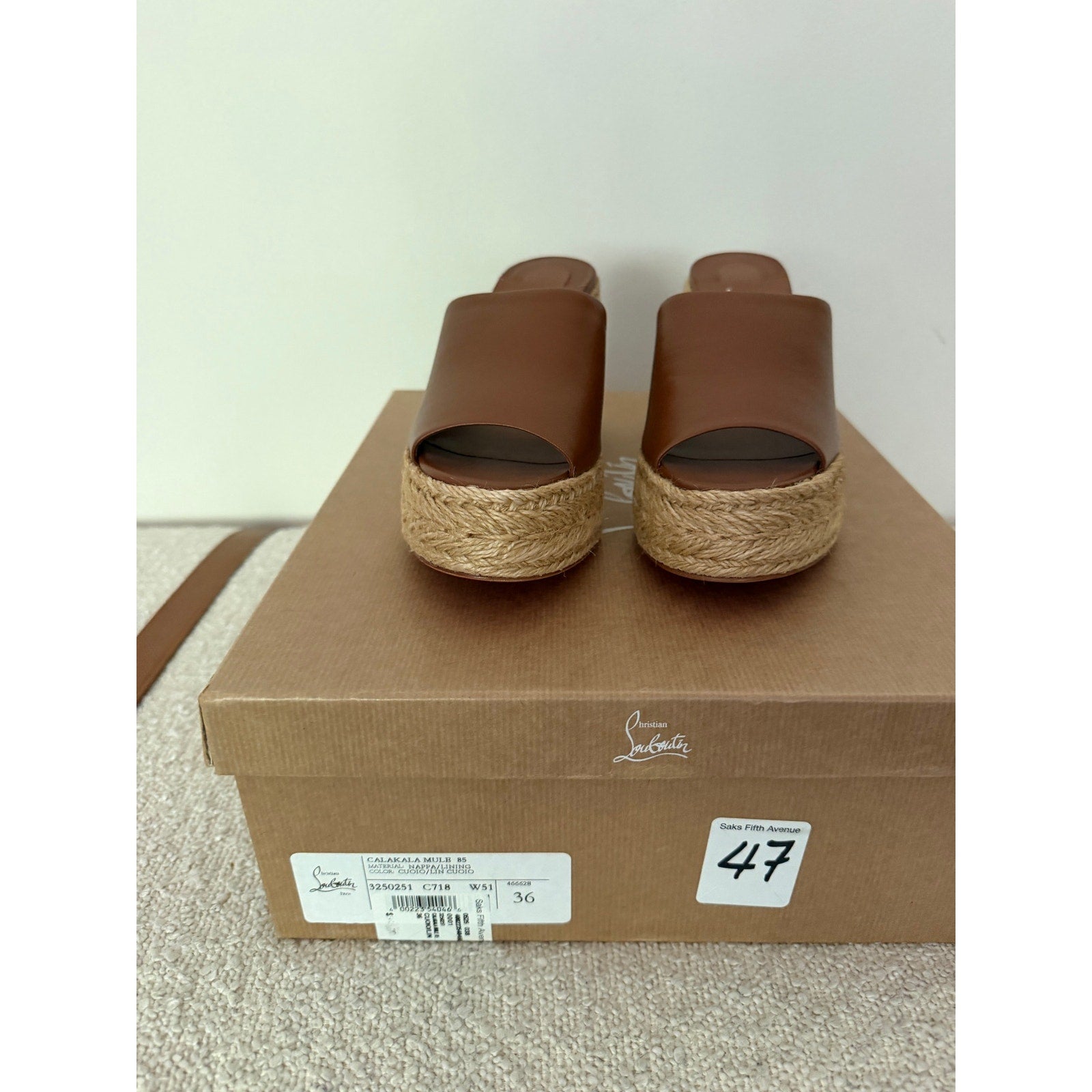 Christian Louboutin Brown Calakala 85mm Leather Platform Mules Size 36