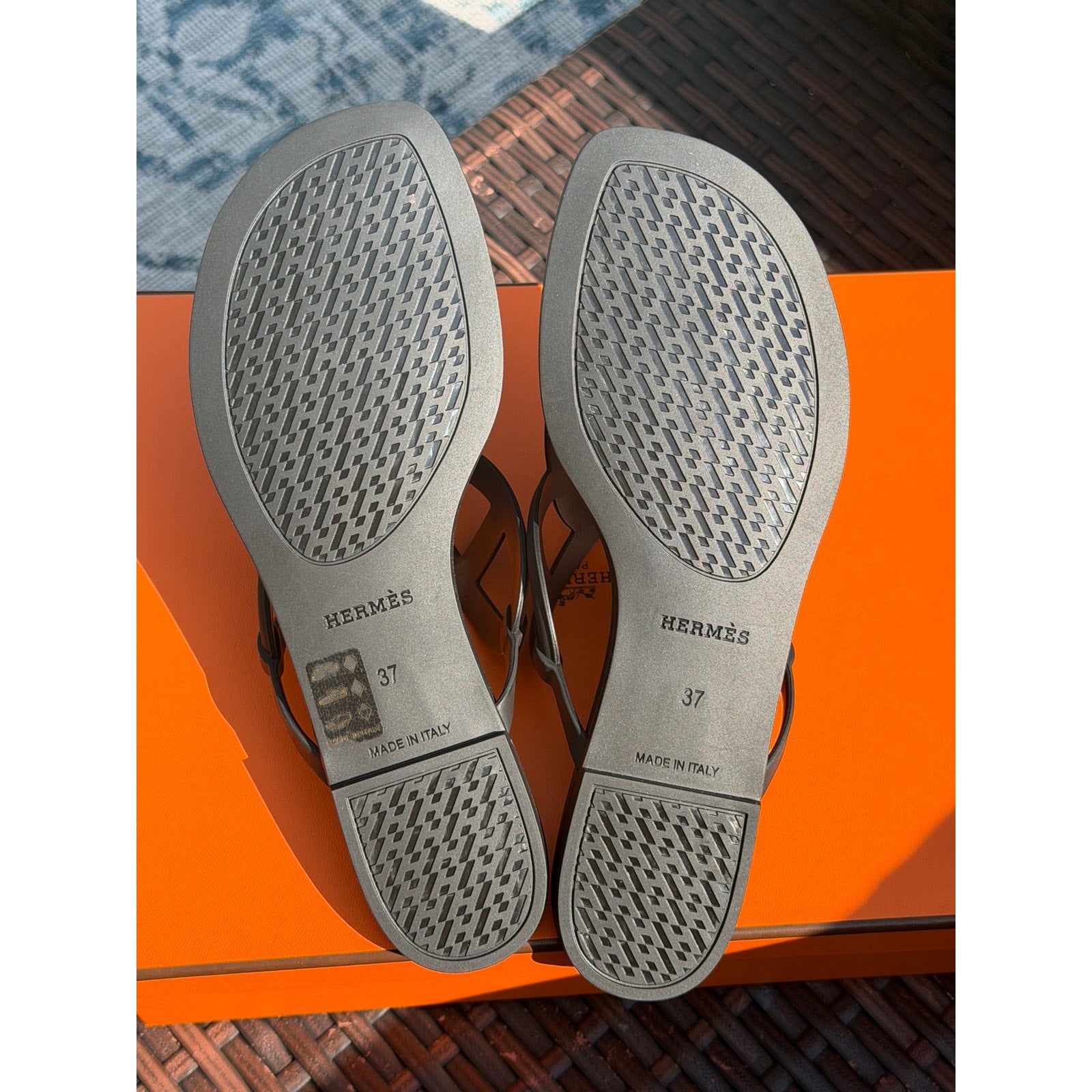 Hermès Egerie Rubber Sandals Black Size 37 New in Box Chain d’Ancre Italy
