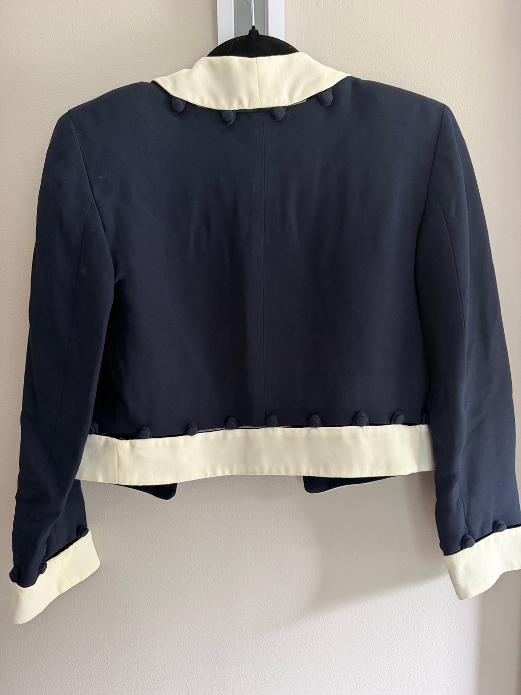 Moschino Cheap and Chic Blue Cropped Bolero Jacket Collarless Designer IT44