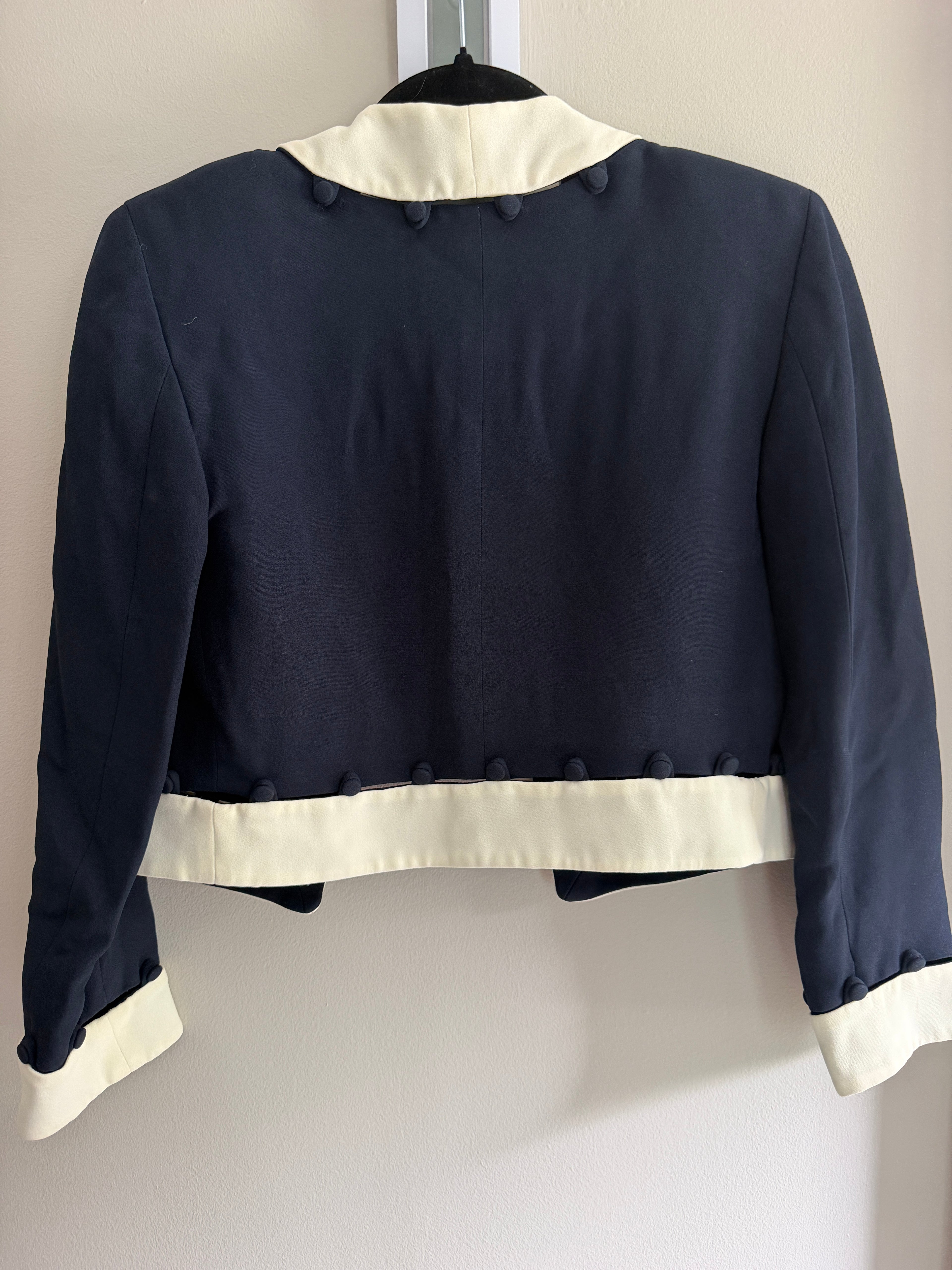 Moschino Cheap and Chic Blue Cropped Bolero Jacket Collarless Designer IT44