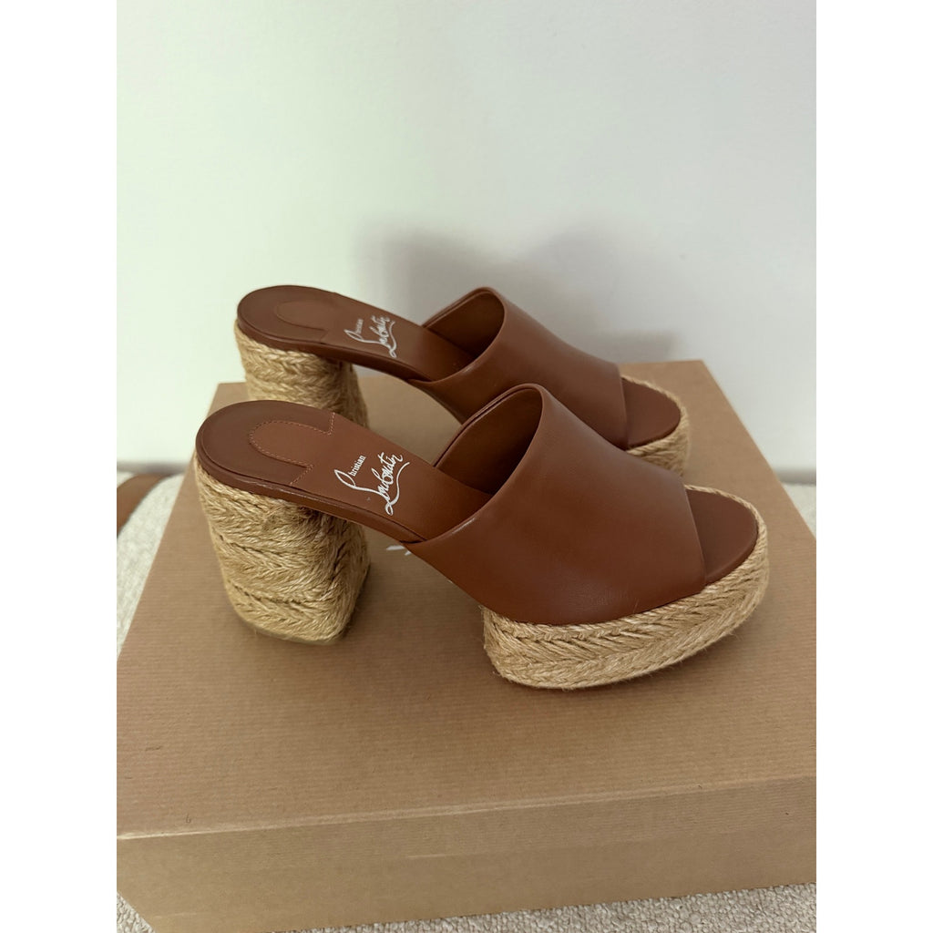Christian Louboutin Brown Calakala 85mm Leather Platform Mules Size 36