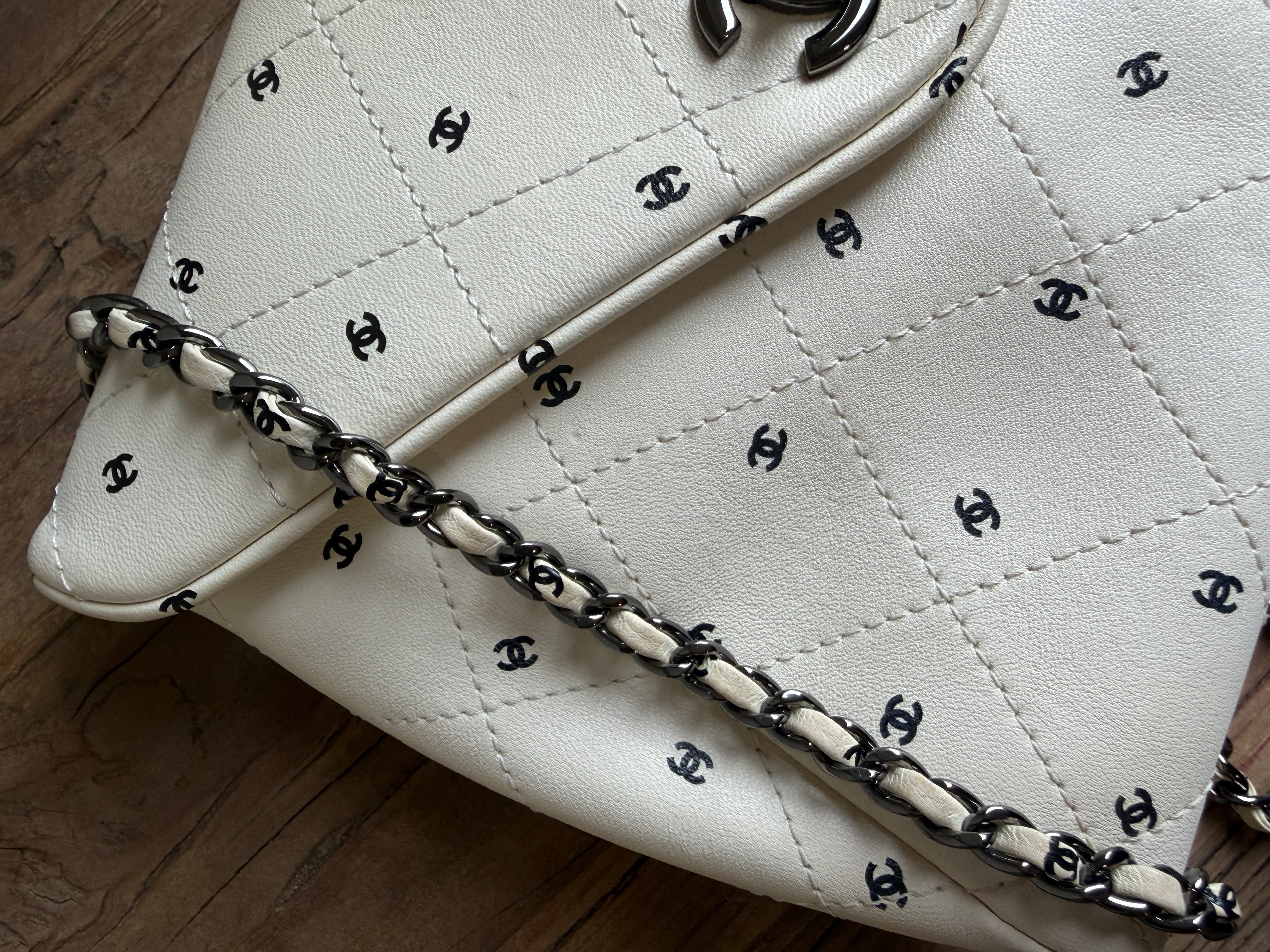 Chanel White Lambskin CC Logo Envelope Clutch Crossbody Bag | Silver Hardware