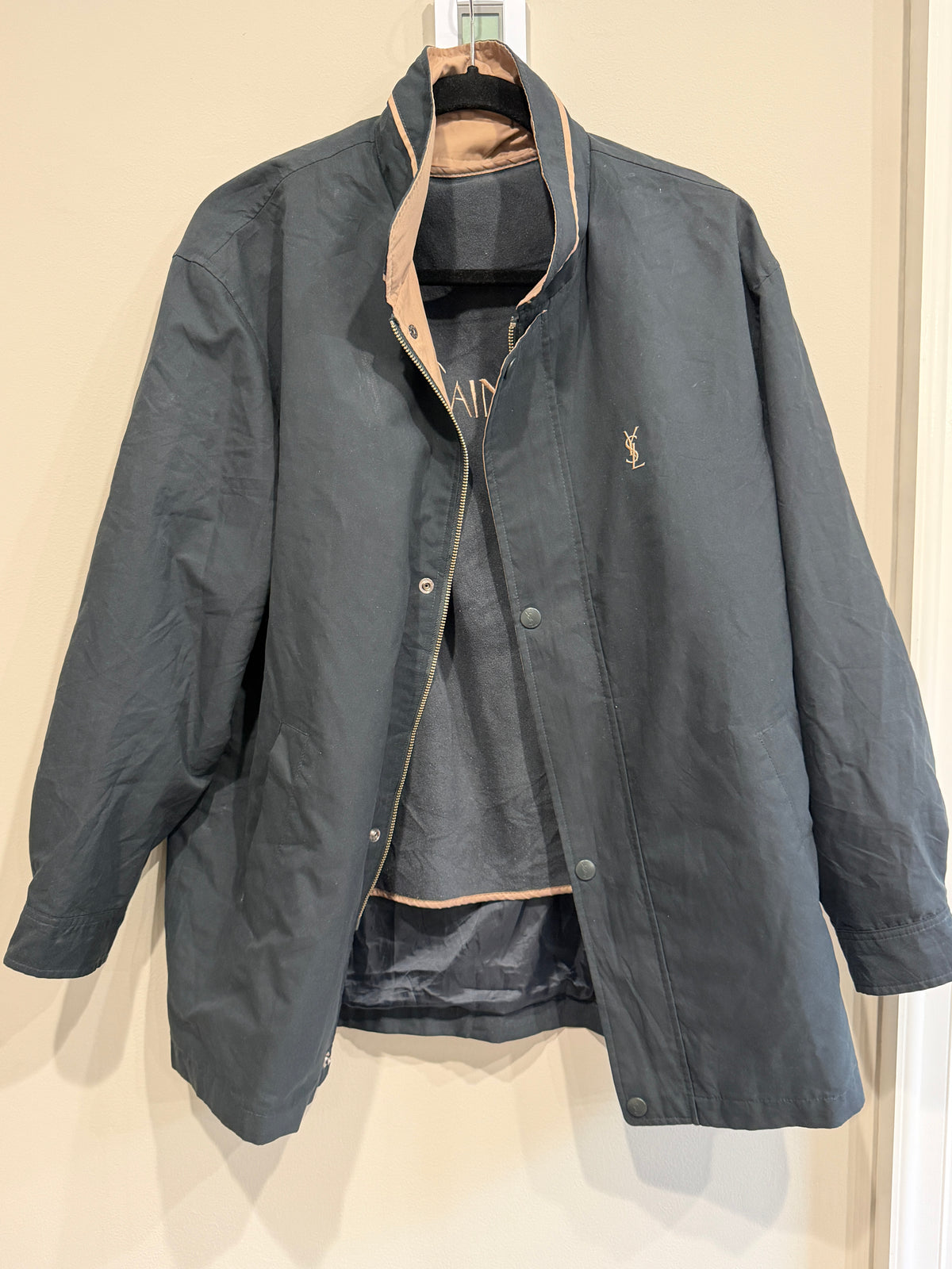 Yves Saint Laurent Vintage YSL Black Dark Green Jacket 2 in 1 Detachable Fleece Vest Size 95