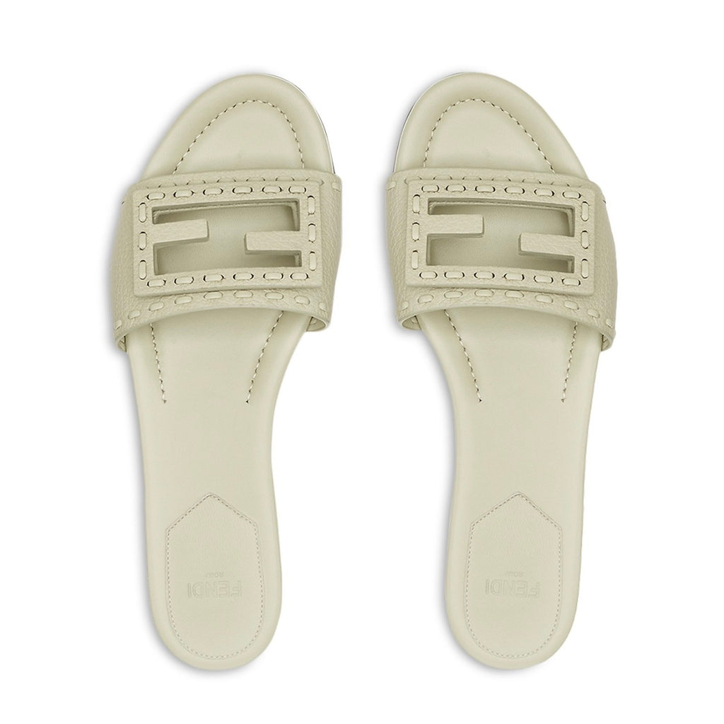 Fendi Women's FF Baguette Leather Selleria Slides BNIB Color is Sage Size 37