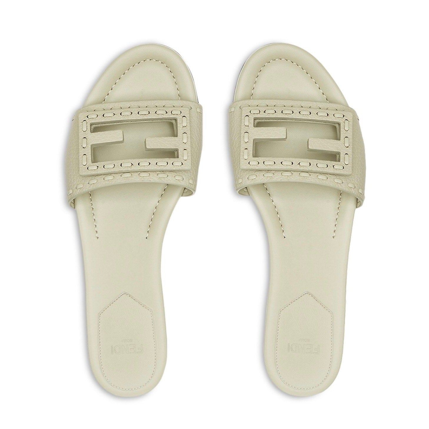 Fendi Women's FF Baguette Leather Selleria Slides BNIB Color is Sage Size 37