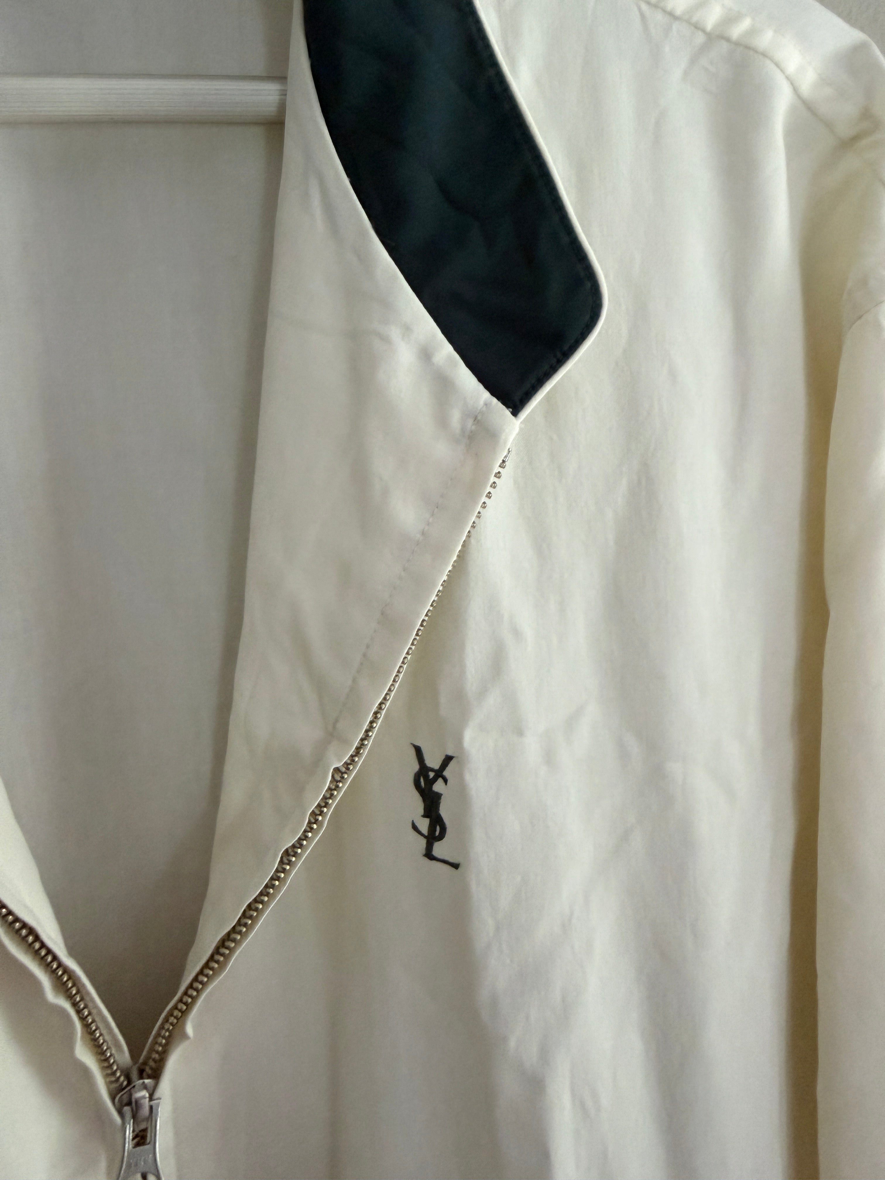 Yves Saint Laurent Vintage Off White Lightweight Jacket Green Logo Green Collar Size 100