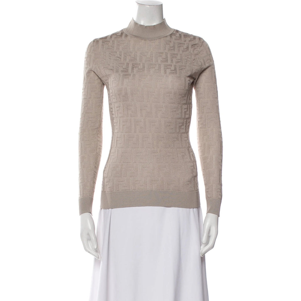 Fendi Dove Gray FF Motif Knit Sweater Size 36 IT NWT