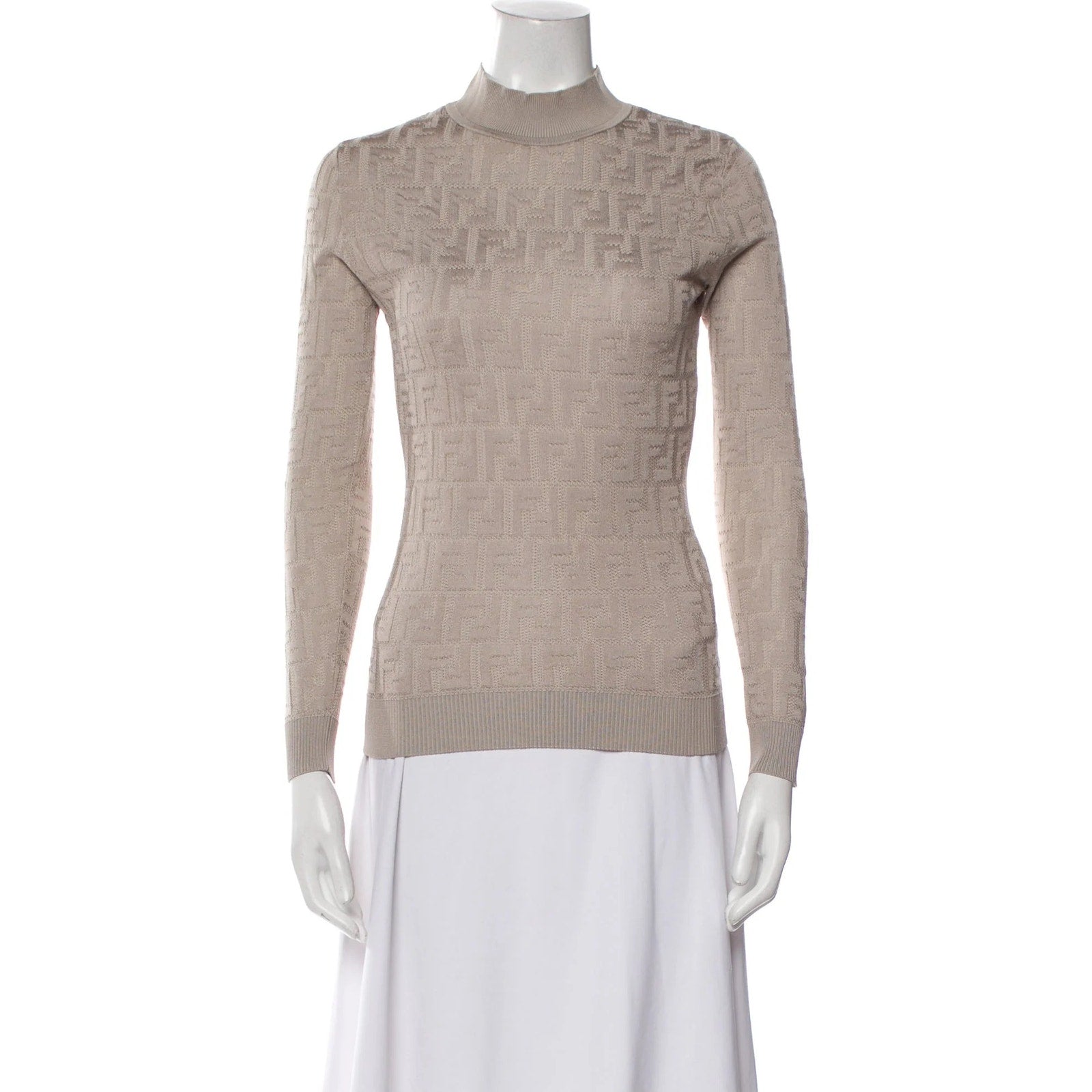 Fendi Dove Gray FF Motif Knit Sweater Size 36 IT NWT