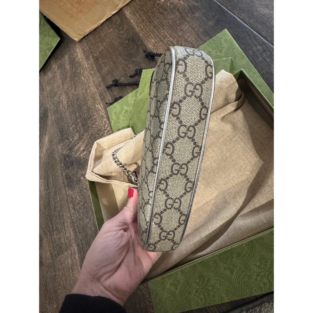 Gucci Ophidia Mini GG Canvas Shoulder Bag Beige Silver Leather Chain Strap BNIB