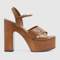 Gucci Platform Sandal Brown Leather Size 37 Brand New in Box