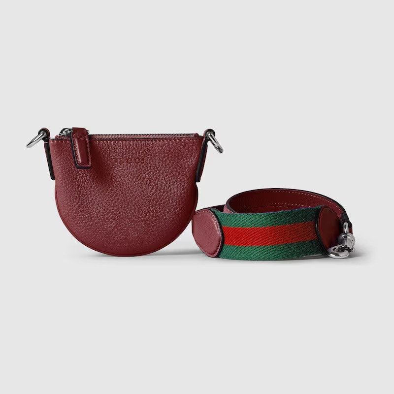 Gucci Nano B Bag Rosso Ancora Red Grainy Leather Crossbody with Web Strap NWT