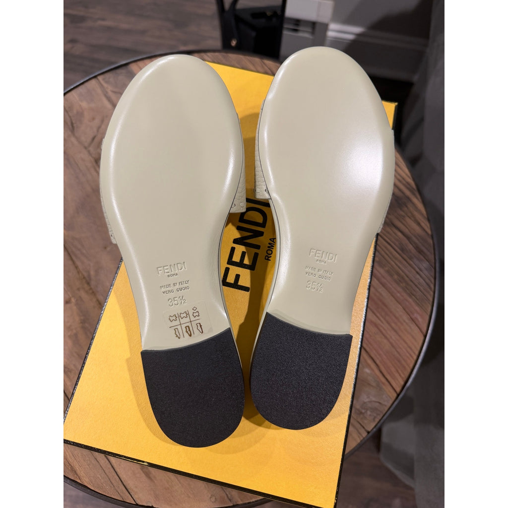 Fendi Women's FF Baguette Leather Selleria Slides BNIB Color is Sage 35.5