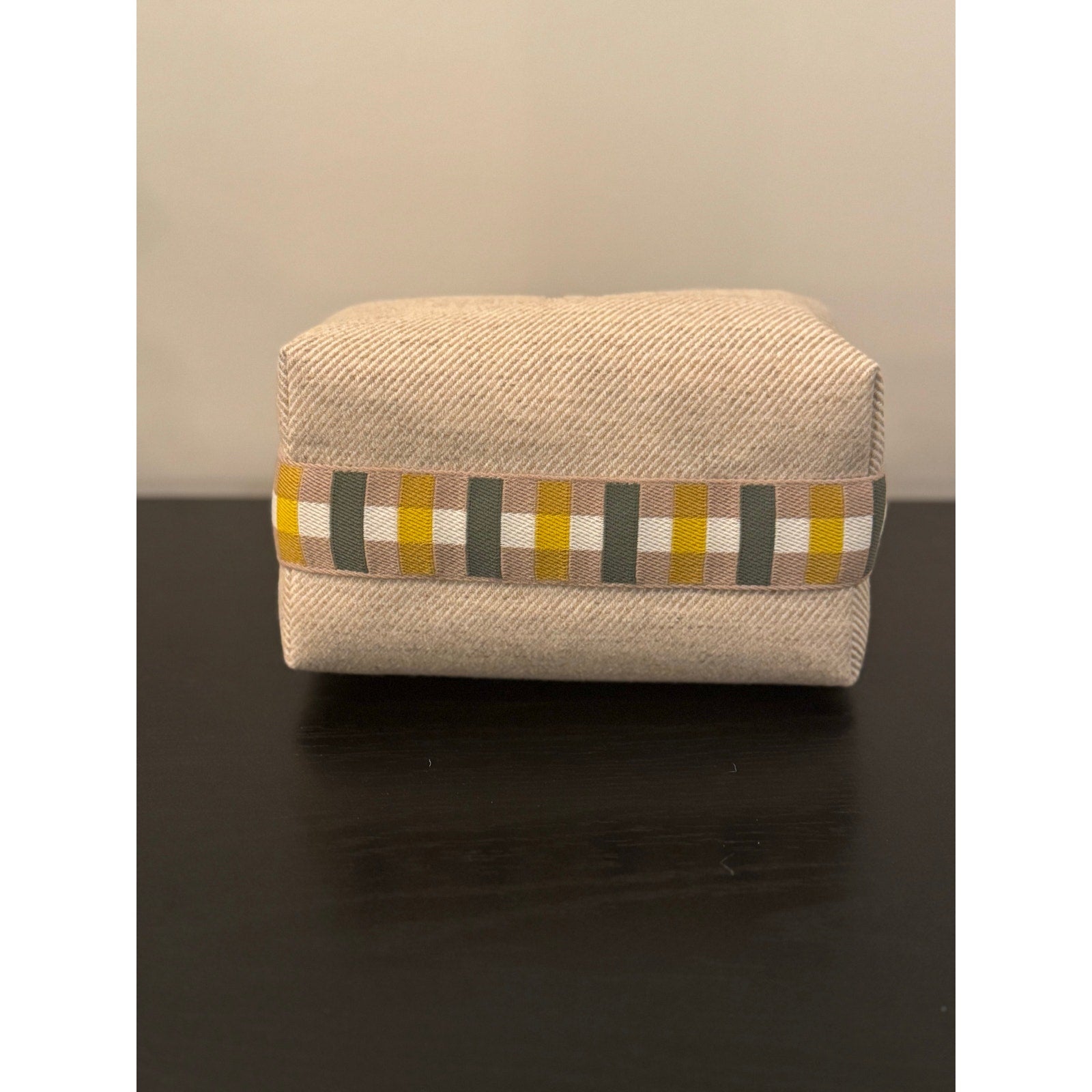 HERMES Wool Small Au Carre Bride-A-Brac Vanity Pouch Seigle Bag