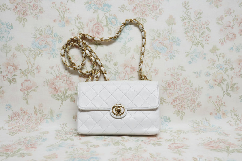 Chanel White Mini Round CC Flap  1987-1988