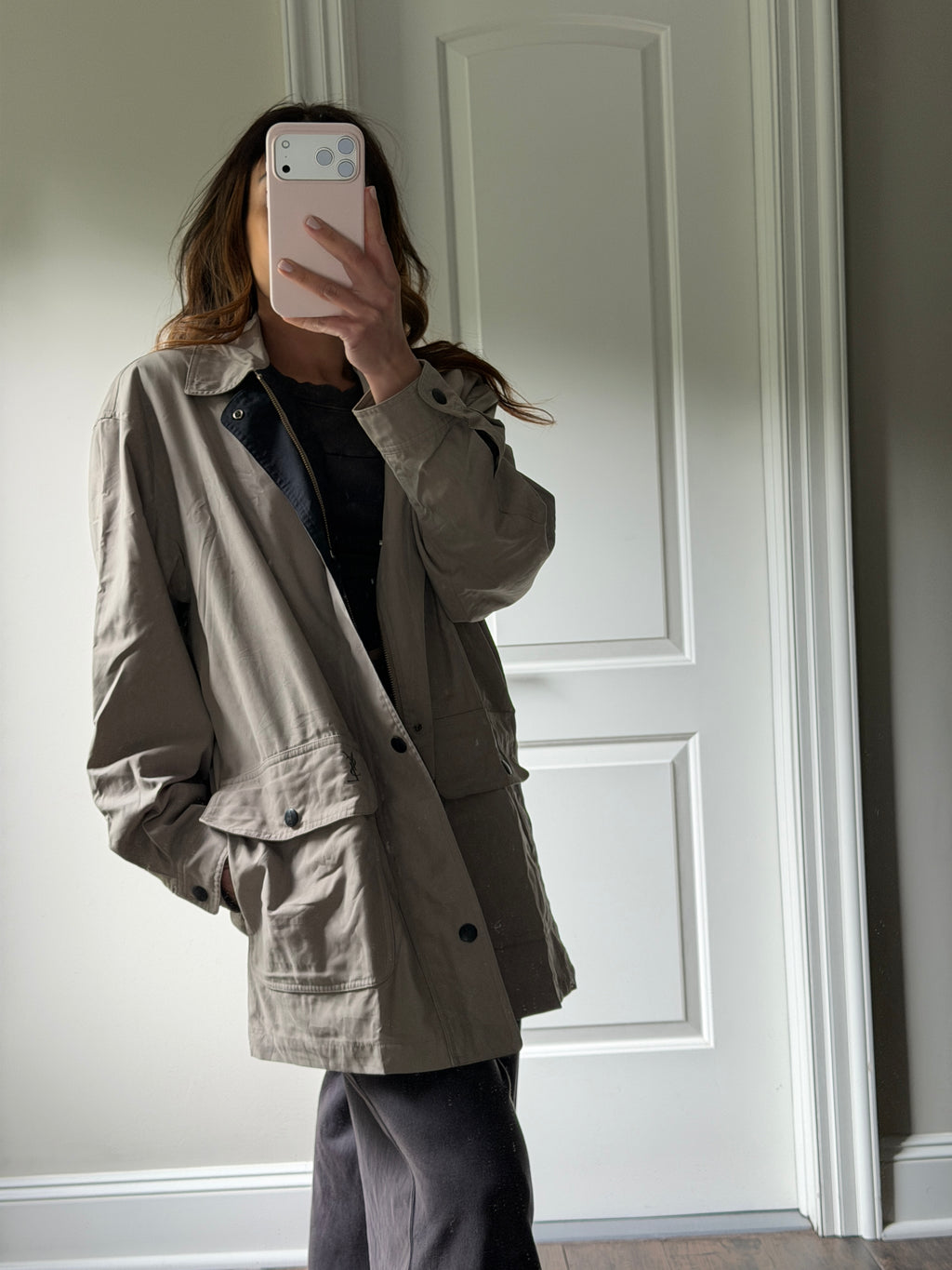 Saint Laurent Dark Khaki Windreaker Jacket w Double Pocket